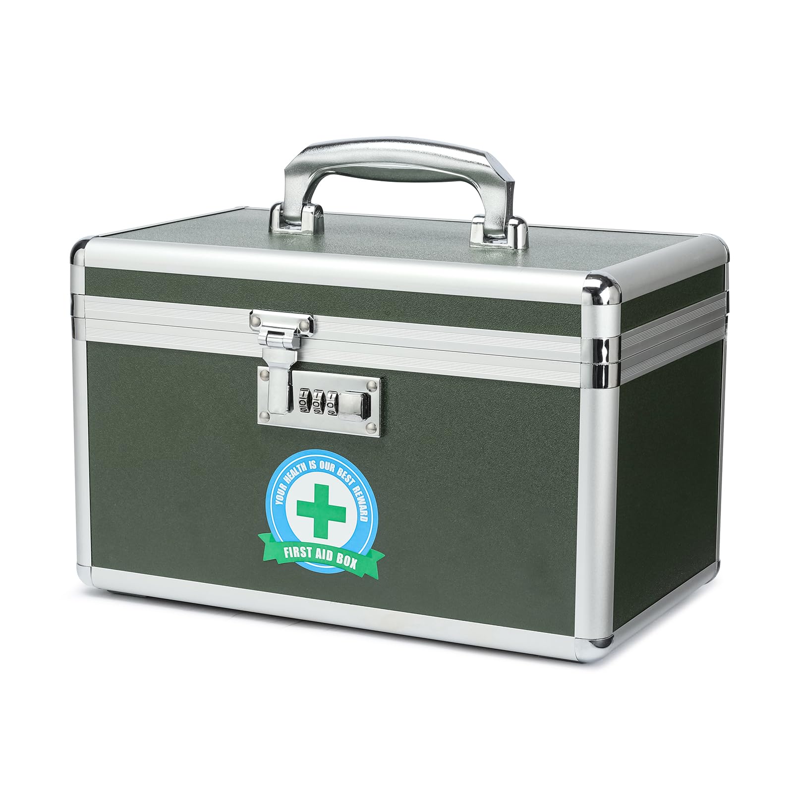 Hewei Works Green Medication Lock Box, Lockable Medicine Storage, Empty First Aid, Medical Organizer, Safe Lockbox For Home & Outdoor (, Medium)