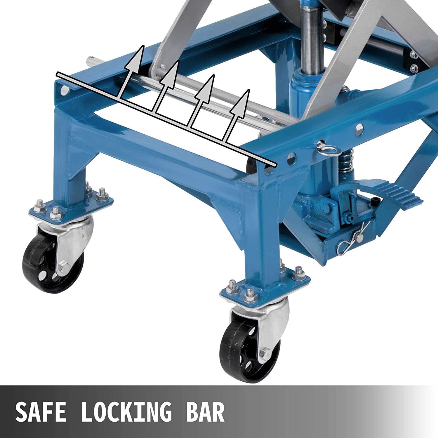 VEVOR 300LBS Motorcycle Jack, Hydraulic Motorcycle Scissor Jack, Portable Lift Table, Adjustable Motorcycle Lift Jack, Blue Motorcycle Lift Stand with Lockable Casters