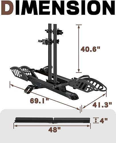 Miniatura 9 de Soporte para bicicleta eléctrica con rampa, enganche 2 portabicicletas, capacidad de 200 libras, soporte de plataforma plegable para automóviles,