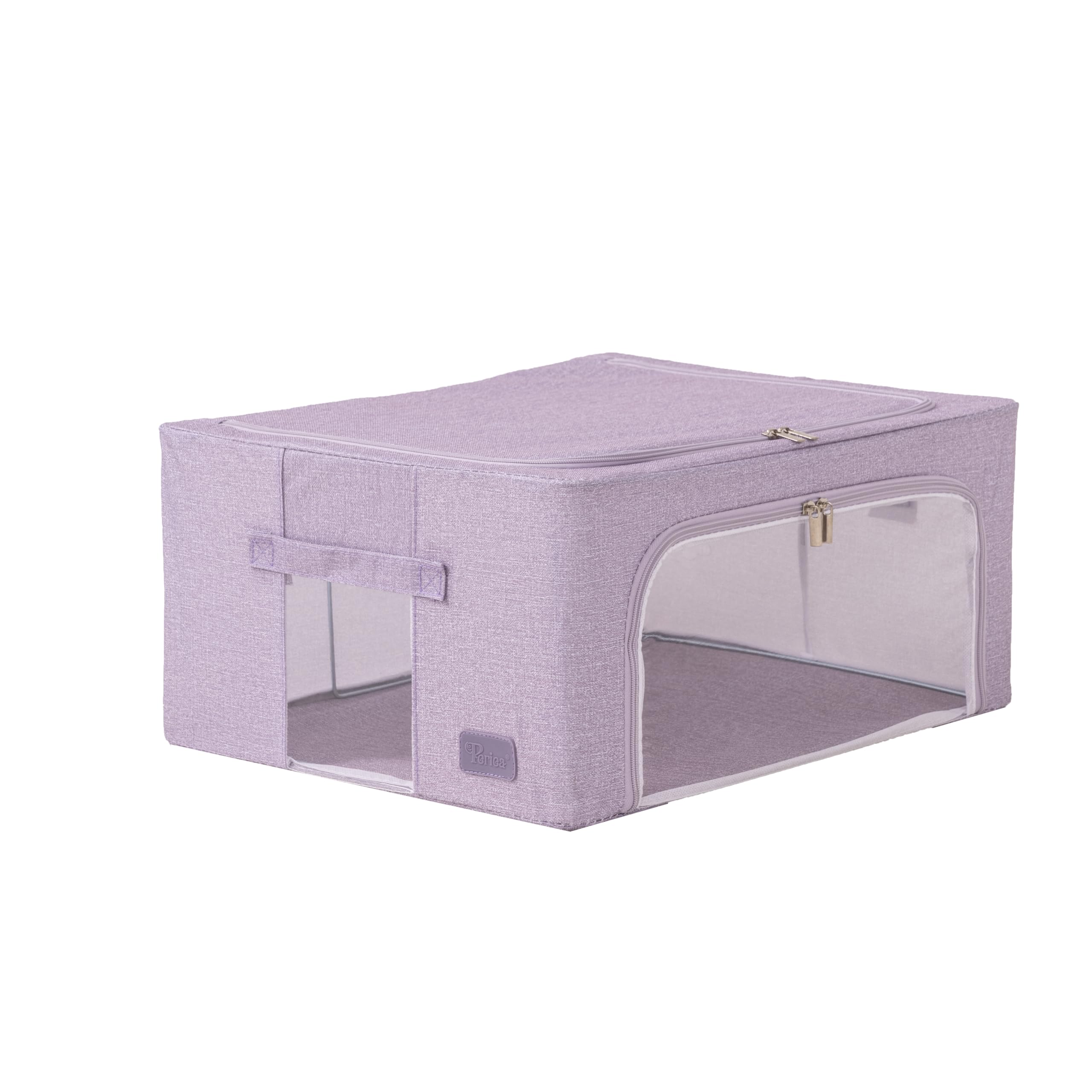 Periea ‘Beau’ Folding Collapsible Stackable Fabric Home Storage Boxes with Steel Frames (Lilac Denim Effect, Medium) — image 1
