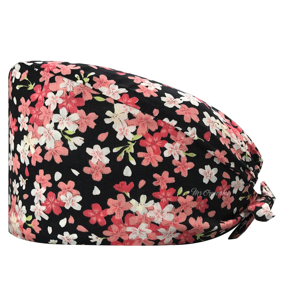 niaahinn Working Cap with Buttons for Women Adjustable Scrub Hat with Sweatband Nusing Hat with Cute Prints (12107)