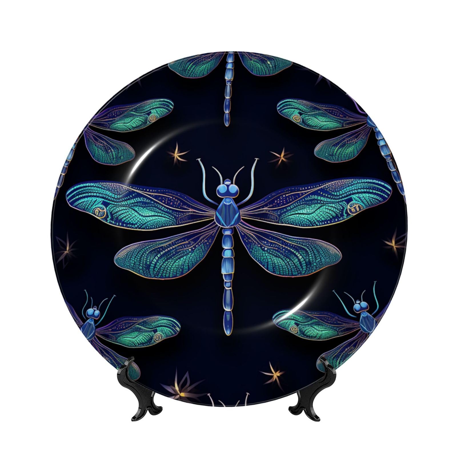 Assiette porcelaine anglaise décoration murale fait main libellule bleu 15 cm