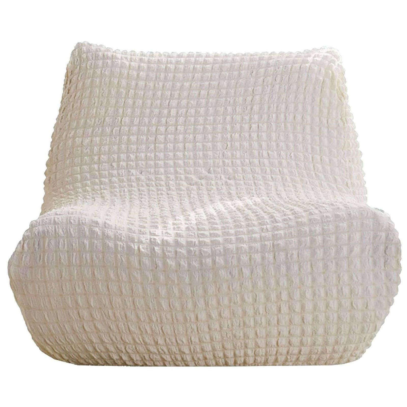 ZRCYXDW Single Seated Lazy Floor Sofa Cover, Stretch Fireside Chair Cover Seersucker With Elastic Bottom Armless Floor Sofa Couch Cover Washable For Living Room Bedroom-White-1 Seater