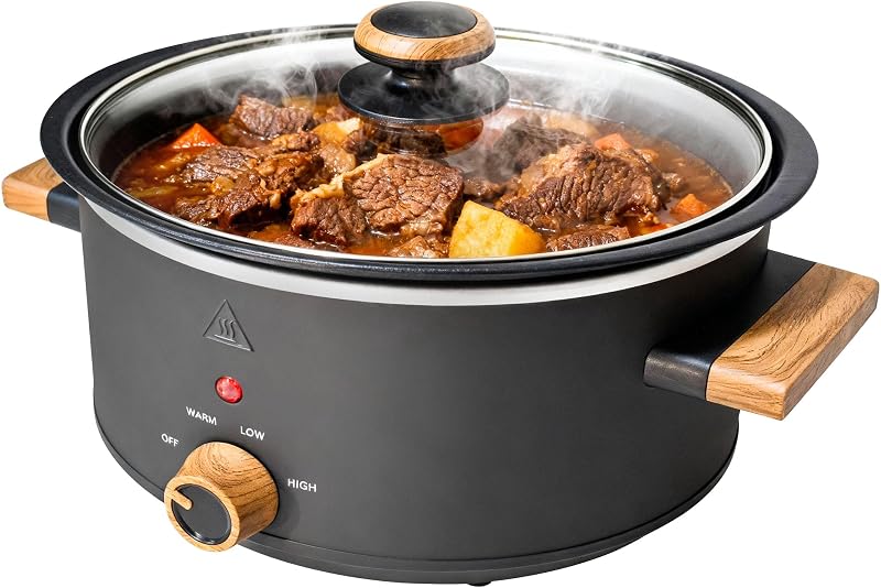 3-Quart Small Electric Slow Cooker, 3 Heat Settings, Manual Dial | Lightweight Aluminum Inner Pot, Easier to Lift Than Ceramic Pots, Dishwasher-Safe Pot & Glass Lid, Ideal for 1-2 People