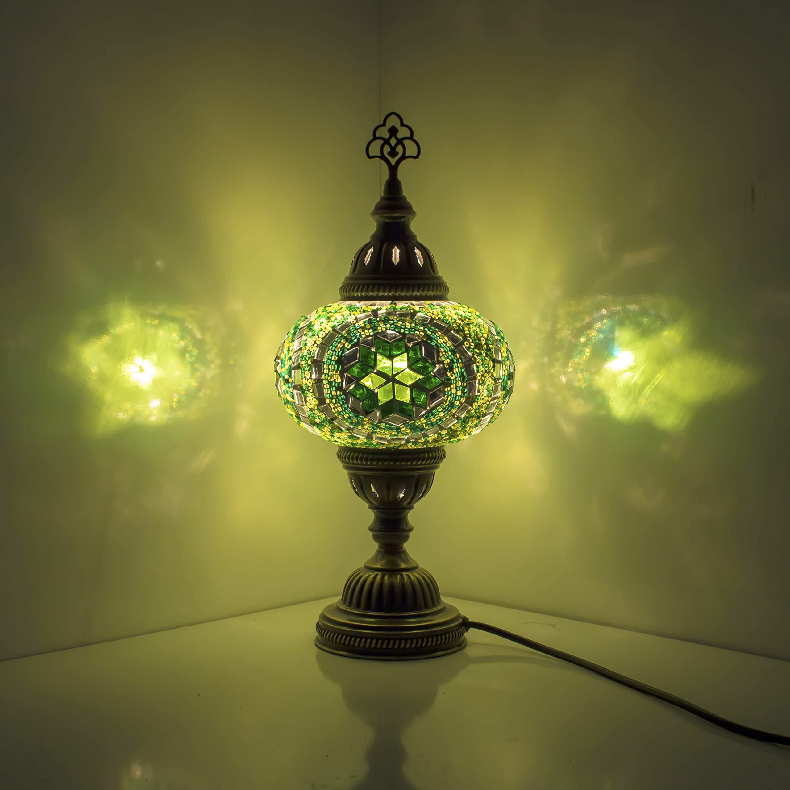 ENVA Turkish Moroccan Handmade Mosaic Table Desk Bedside Night Lamp Light Lampshade - Free LED Bulb - Large Globe (3050)