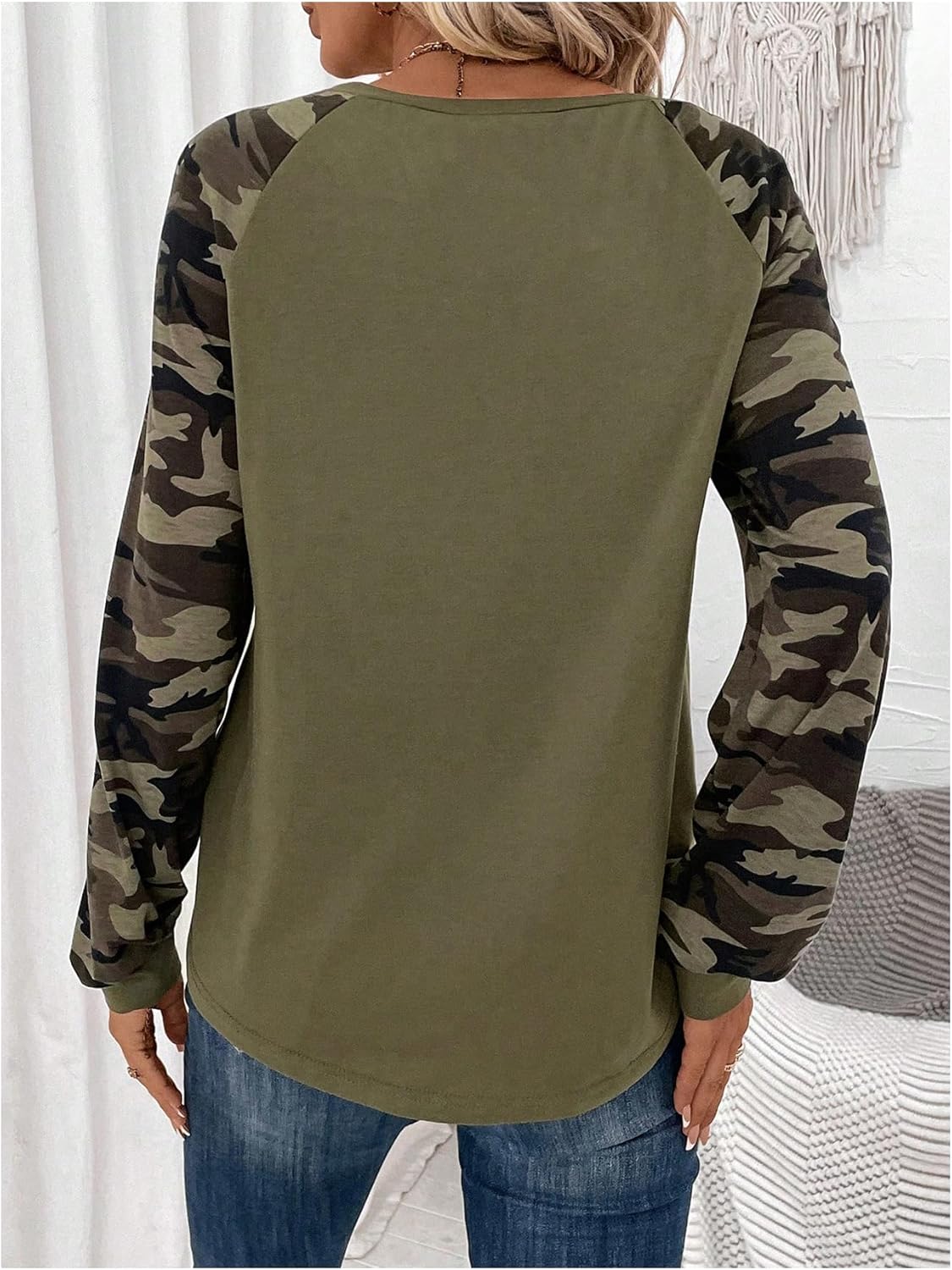 Women's Camo Print Long Sleeve Tee Tops Casual Crewneck Tees Shirts Casual Fall T Shirt - Image 2