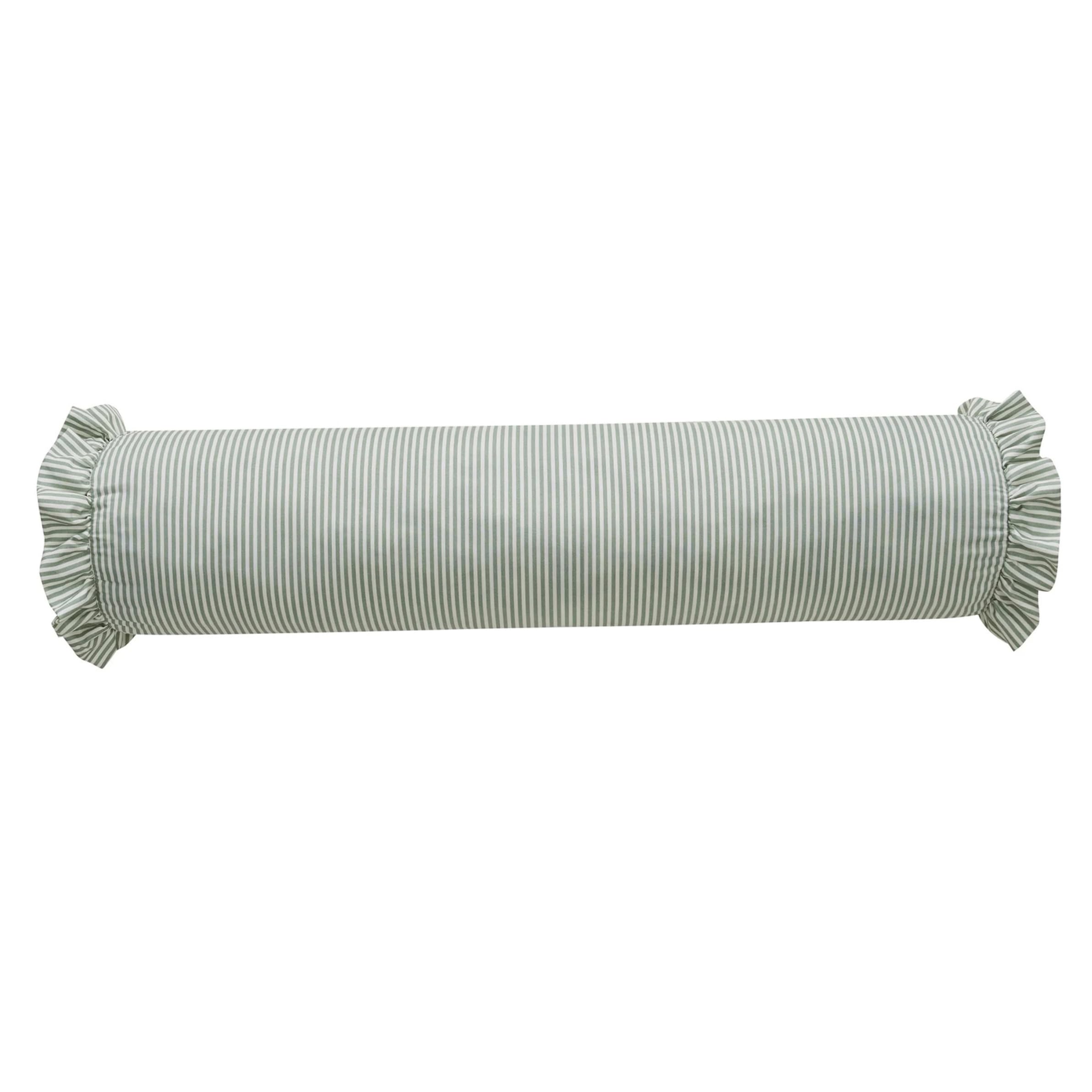 Xdyyjrasa Bolster Pillow - Green Striped Cylinder Pillow with Ruffled Edge, 7.87x35.83 Inch Neck Roll for Home Decor & Support