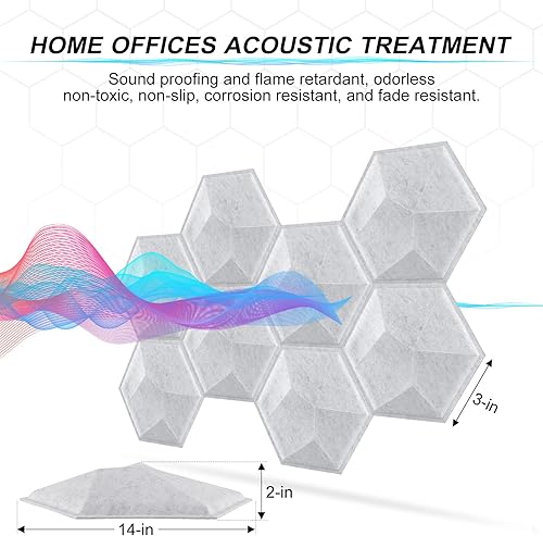 Miniatura 2 de Paquete de 12 paneles acústicos hexagonales 3D, paneles acústicos de 14 x 14 x 0.2 pulgadas, paneles acústicos de pared, paneles de pared