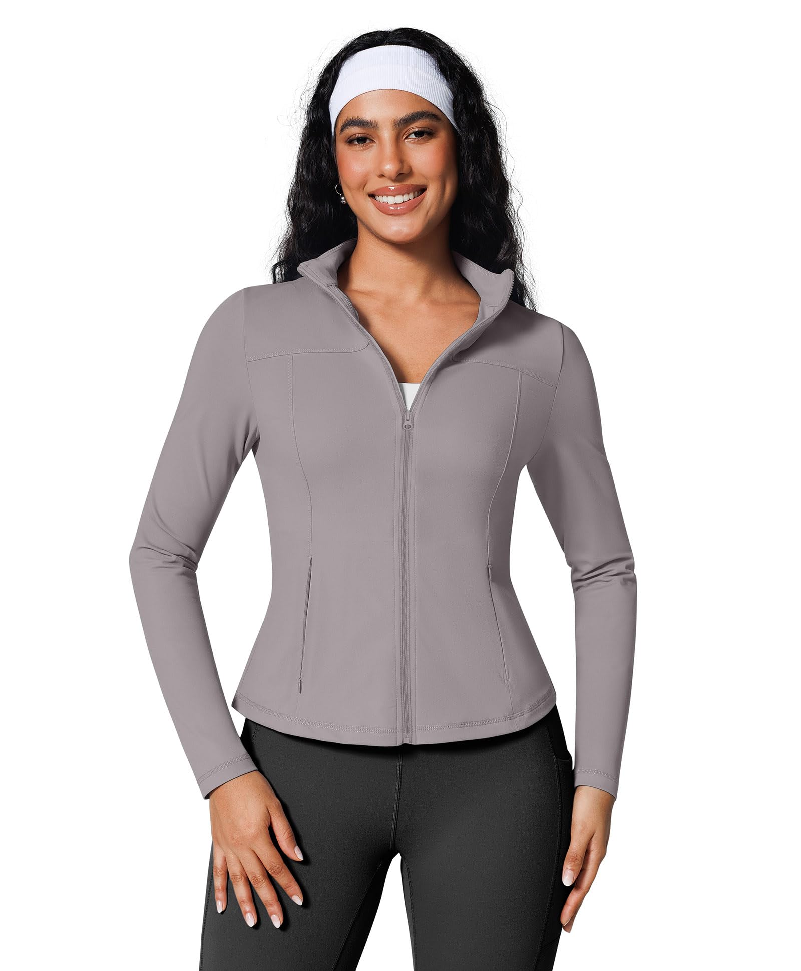 BRXL Womens Workout Jacket Zip Up Yoga Jackets with Pockets No Thumb Holes
