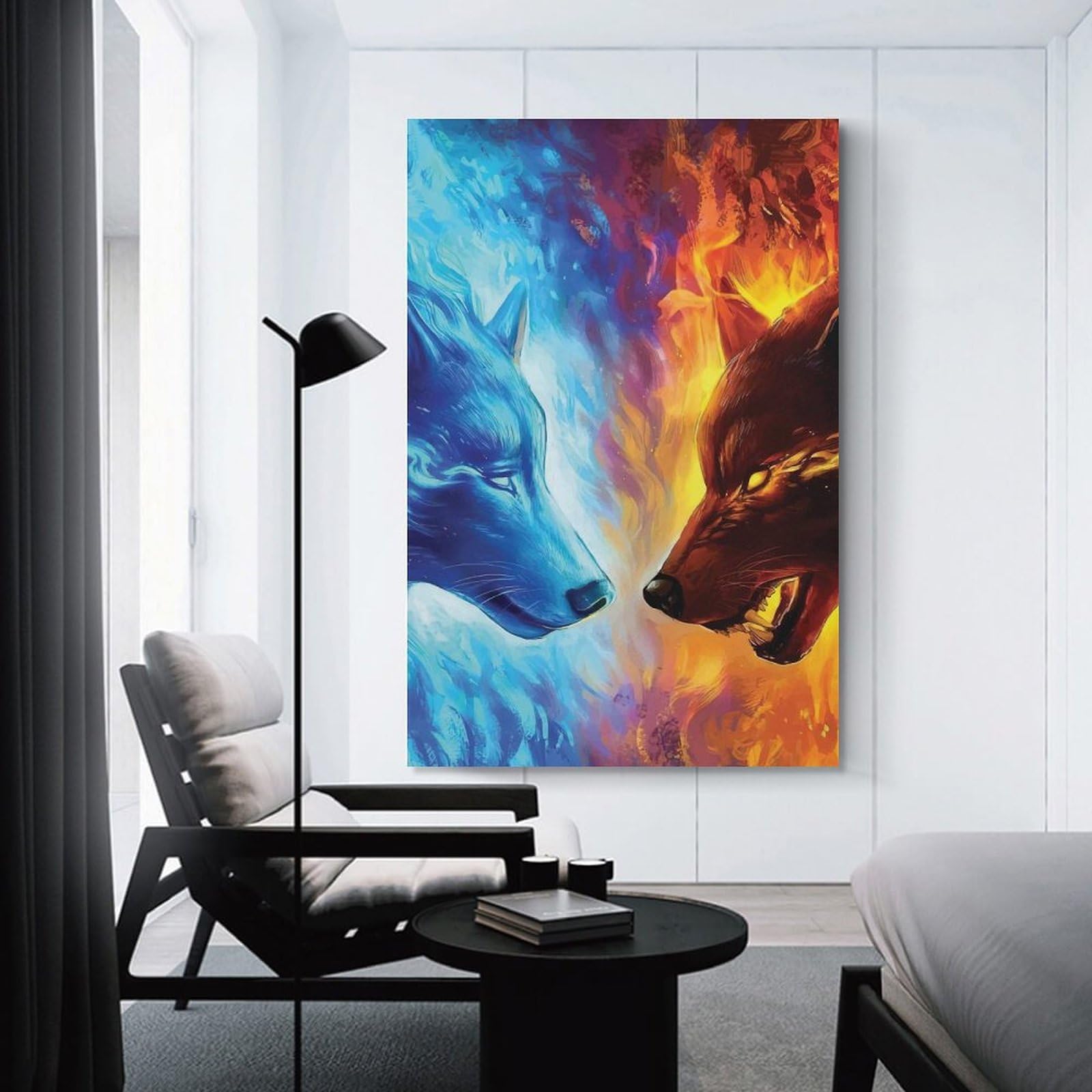 Junmoney Canvas Wall Picture Wolf Animals, 24x36inch(60x90cm), for Home Lounge, Bedroom Or Reading Nook, A Home Accent with Warm Character
