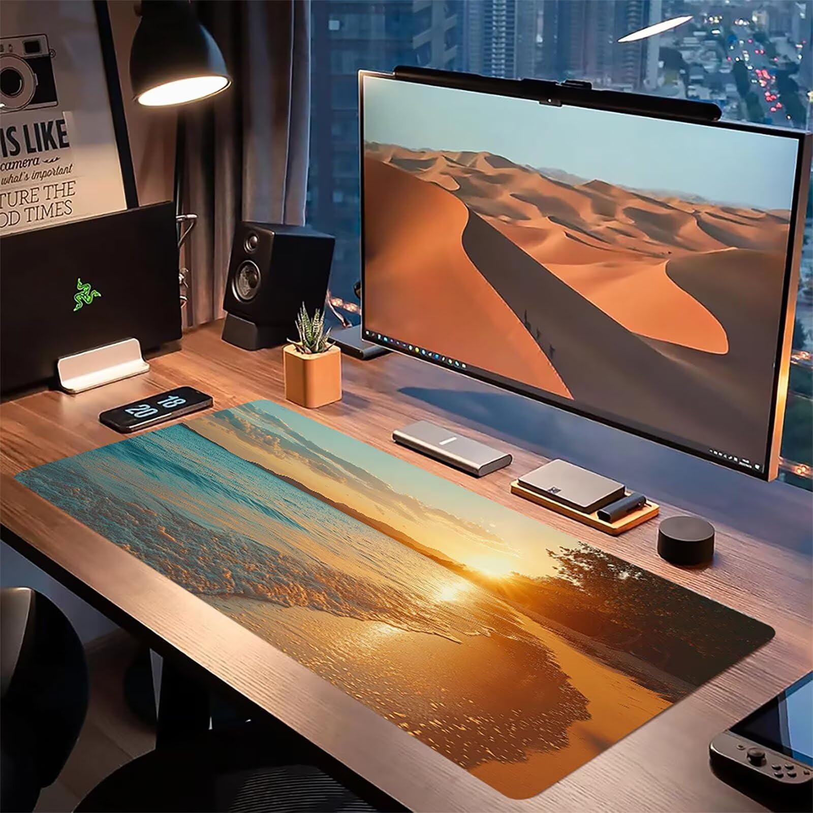 Podkładka pod mysz plażową, podkładka pod mysz do gier XXL 1200 x 600 x 5 mm, podkładka na biurko dla graczy, bardzo duża bezszwowa mata na stół dla graczy, antypoślizgowa podstawa, klawiatura