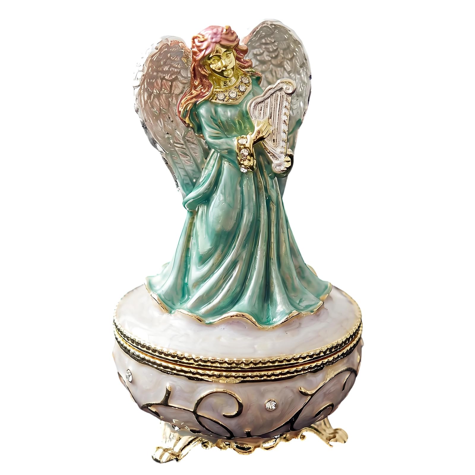 Kaeltsyn Figurine Earring Holder Box, Alloy Color-Finish Trinket Case with Sparkling Detail for Vanity Storage and Display Color Finish Display Case