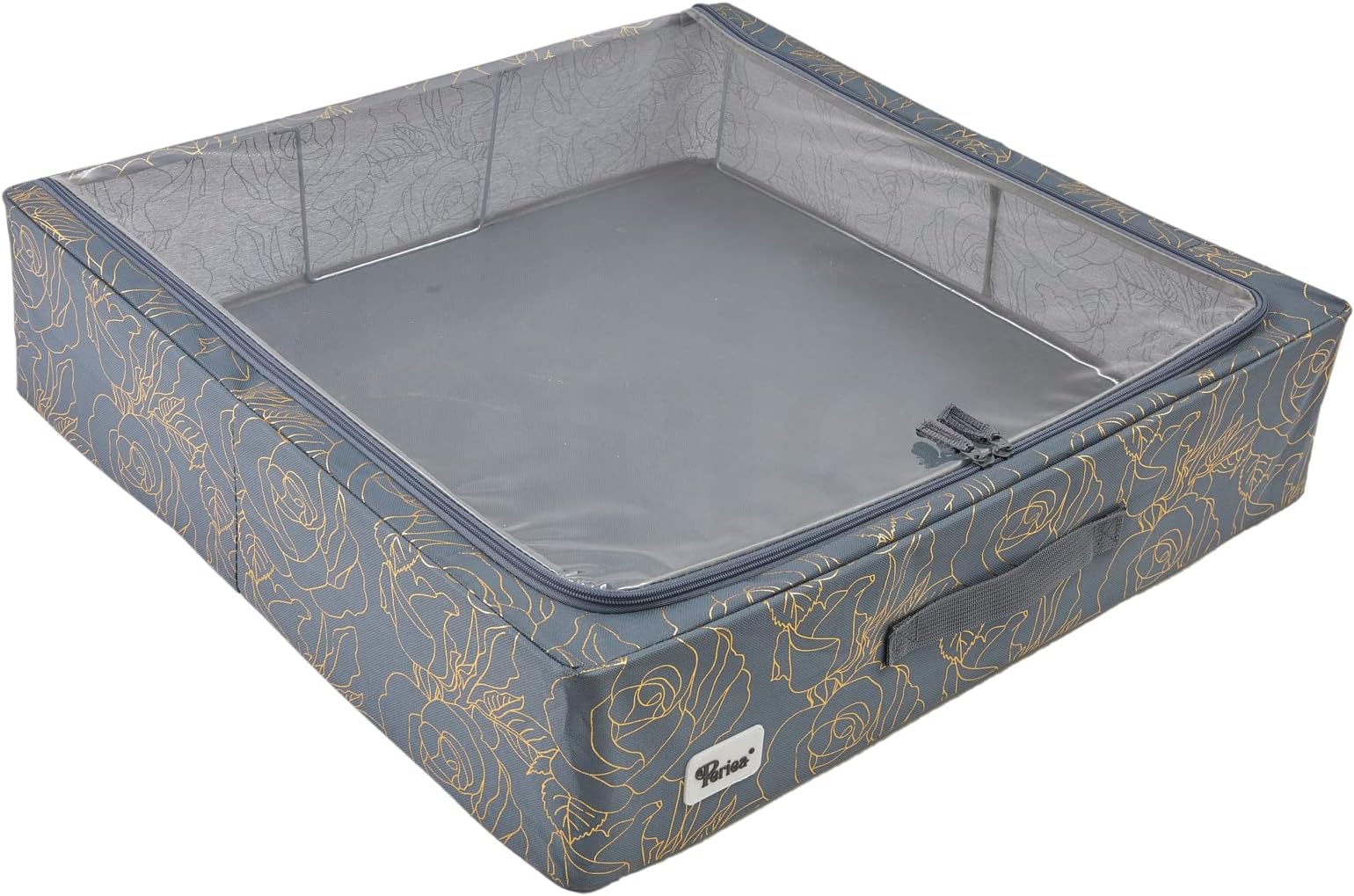 Periea 'Casey' Underbed Storage Boxes with Lids - Foldable, Stackable, and Space-Saving Organiser to Keep Your Space Tidy and Clutter-Free - Metallic Floral - Large