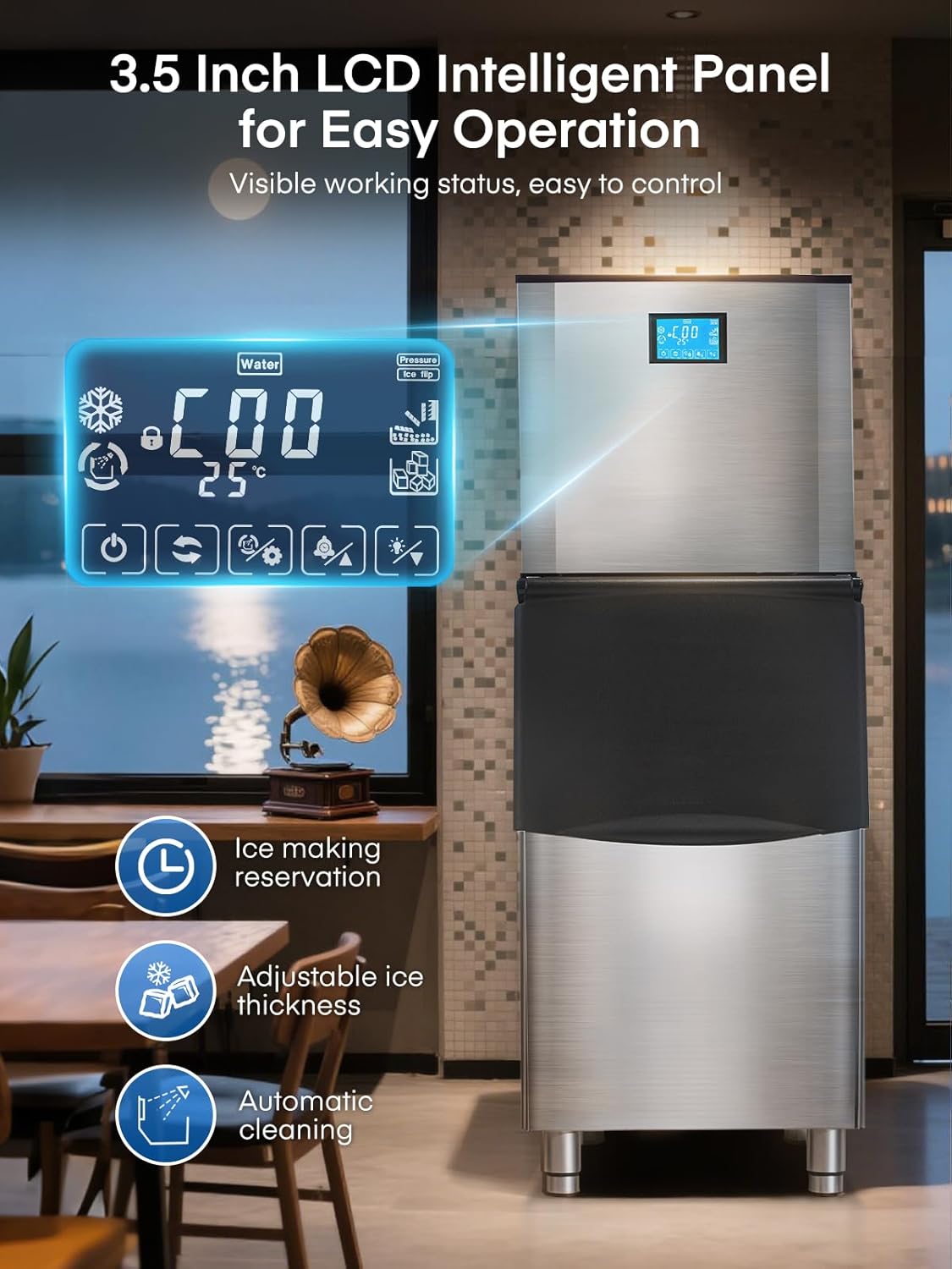 Close-up of the 3.5-inch LCD intelligent control panel