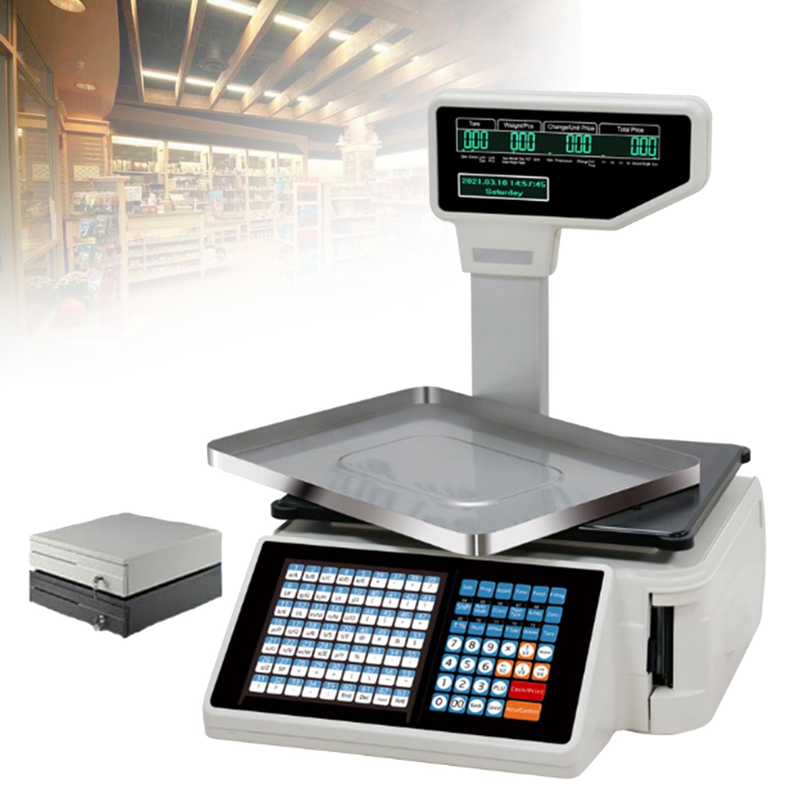 MYUYEE Digital Label Printing Scale,Thermal Printing Price Computing Scale,Weighing 30Kg/66Lb,Double-Sided Lcd Display (C)