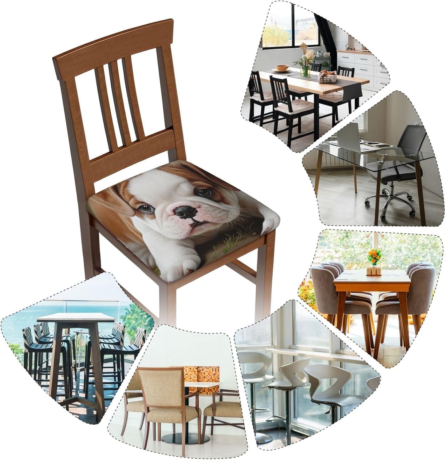 Cute Bulldog Puppy Print Square Cushion Covers 6 Pcs Set Elastic Non-Slip Seat Cushion Slipcovers Pet Furniture Protectors for Chair, Sofa