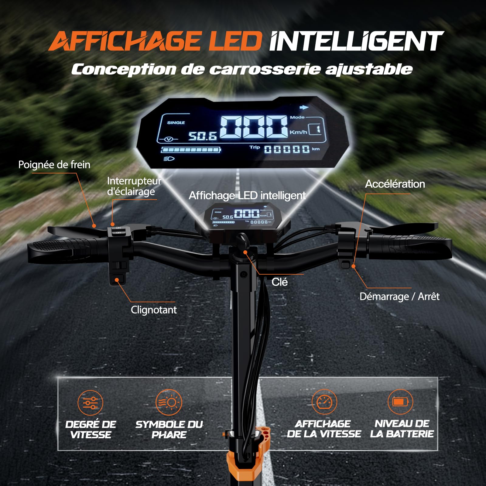 T2 Max Trottinette Électrique, Autonomie Max 55KM, Batterie 48V 15.6Ah, Pneus Tout-Terrain 10 Pouces, 3 Mode de Vitesse, Affichage Intelligent