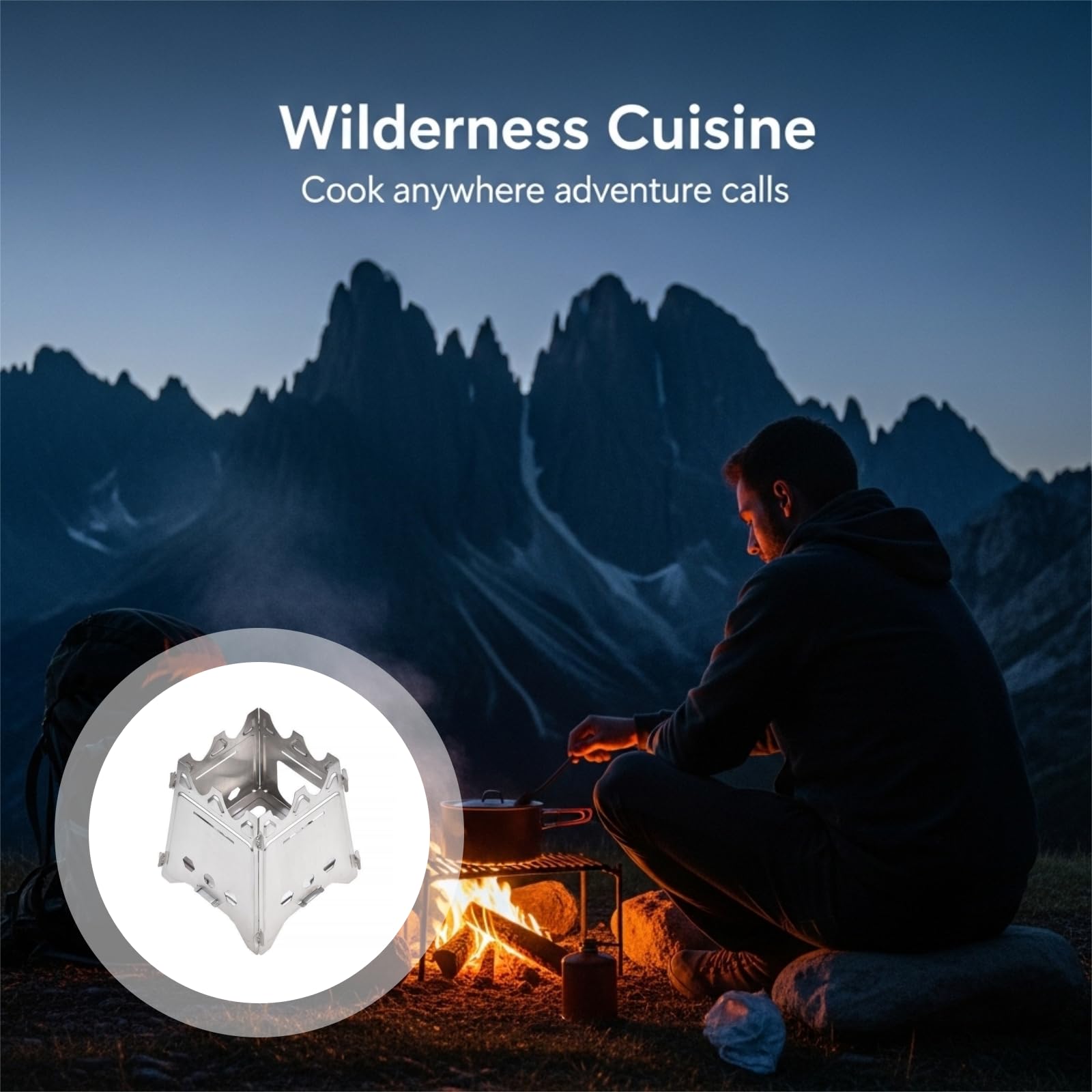 Réchaud bois camping en acier inoxydable, réchaud pliable portable pour randonnée et bivouac, équipement léger de plein air pour jardin, patio, barbecue, pique nique, survie et maison