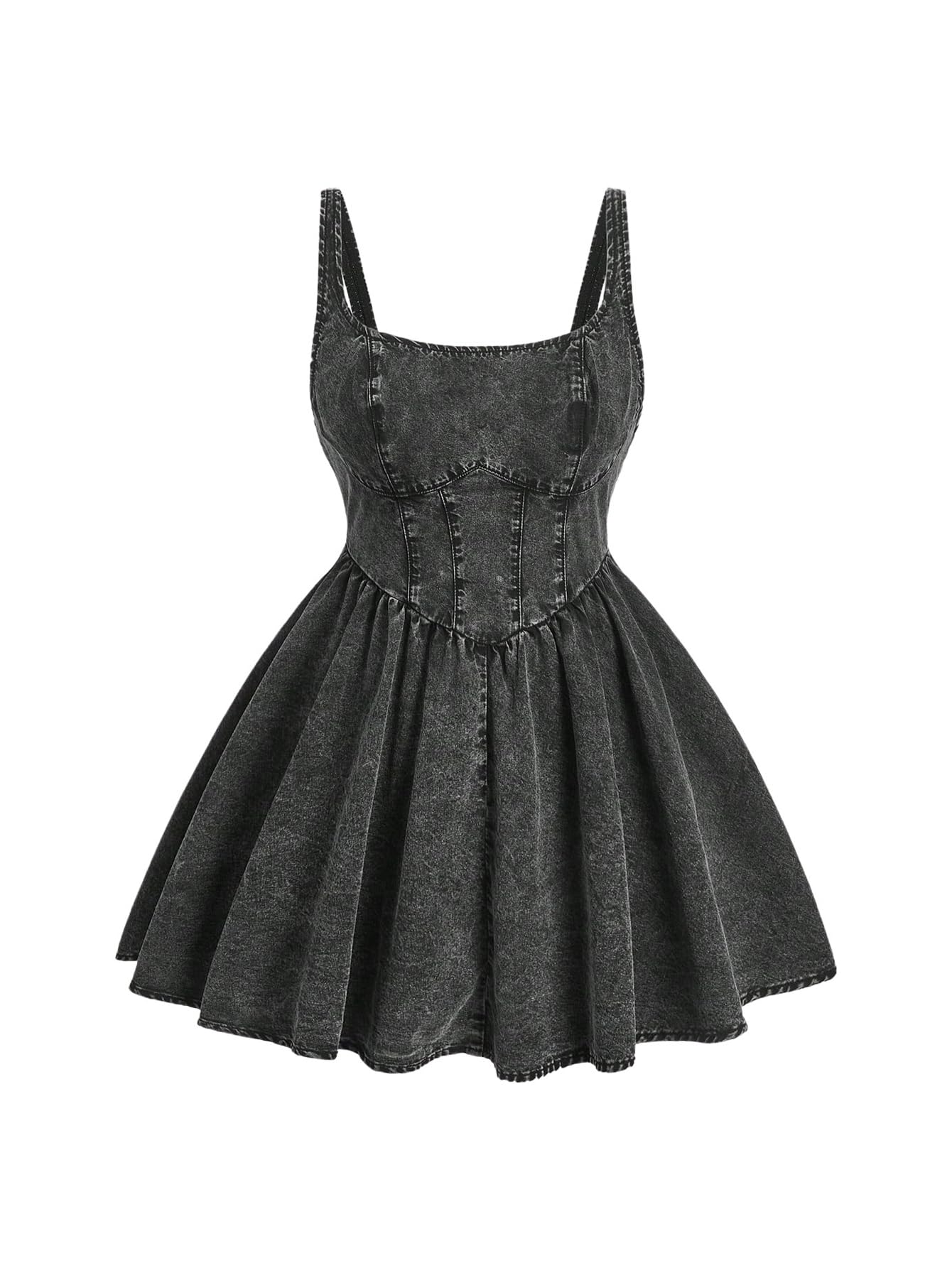 SOLY HUX Women's Plus Size Scoop Neck Denim Dress Sleeveless A Line Flowy Mini Jean Dresses