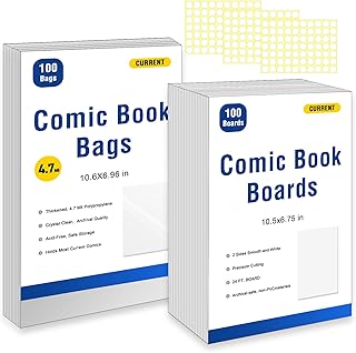 100 bolsas y tableros de cómics actuales, tableros reutilizables, bolsas de 4.7 mil, sin ácidos, transparentes, 100 fundas de cómics y 100 tableros de cómics gruesos, calidad de archivo, aplicable a