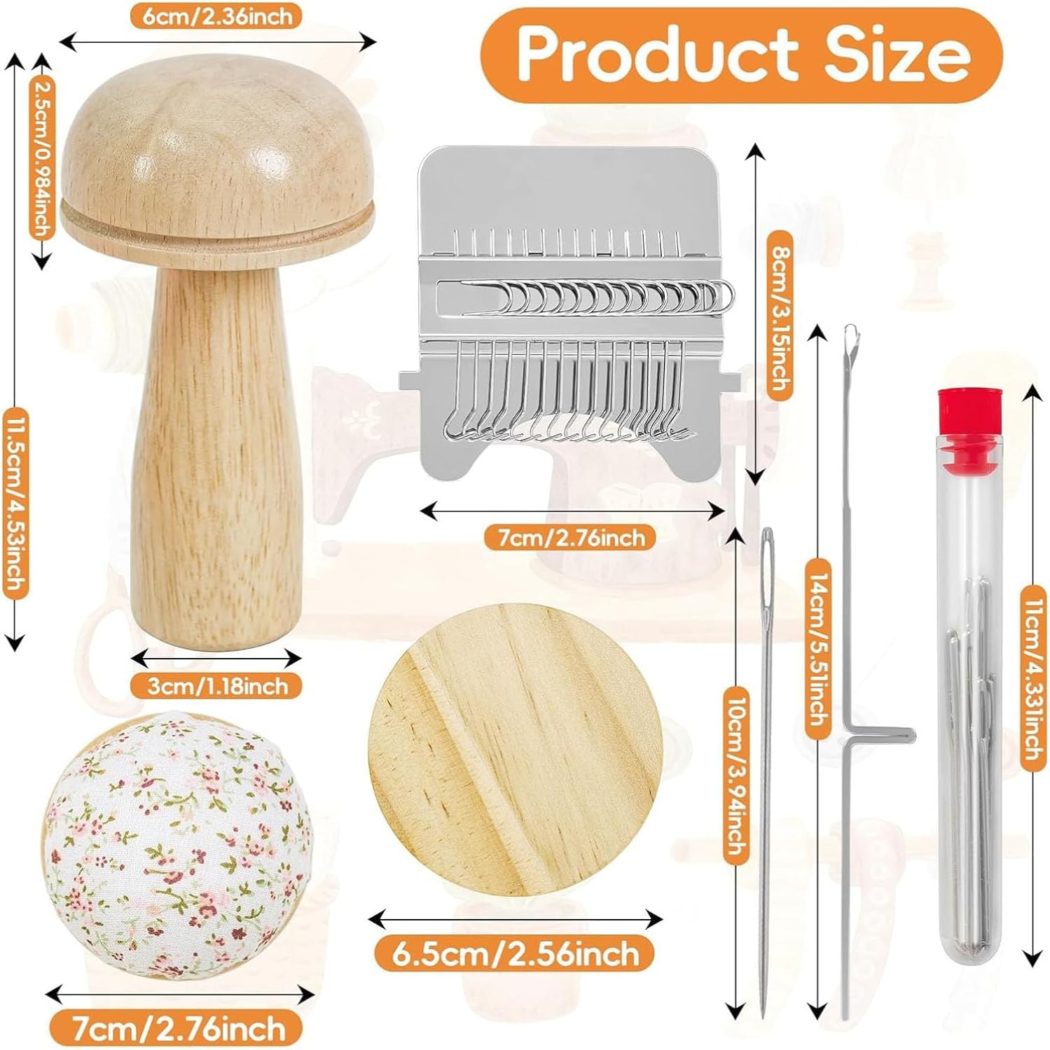 Mi-ni Mushroom Darning Looming, Knitting Patches Kit, Knit Patching Kit, Knitting Machine Darnings Kits with 14 Hooks 50 Colors Thread, Thimbles, Threader, Pin Cushion for Handcraft Weaving Tool
