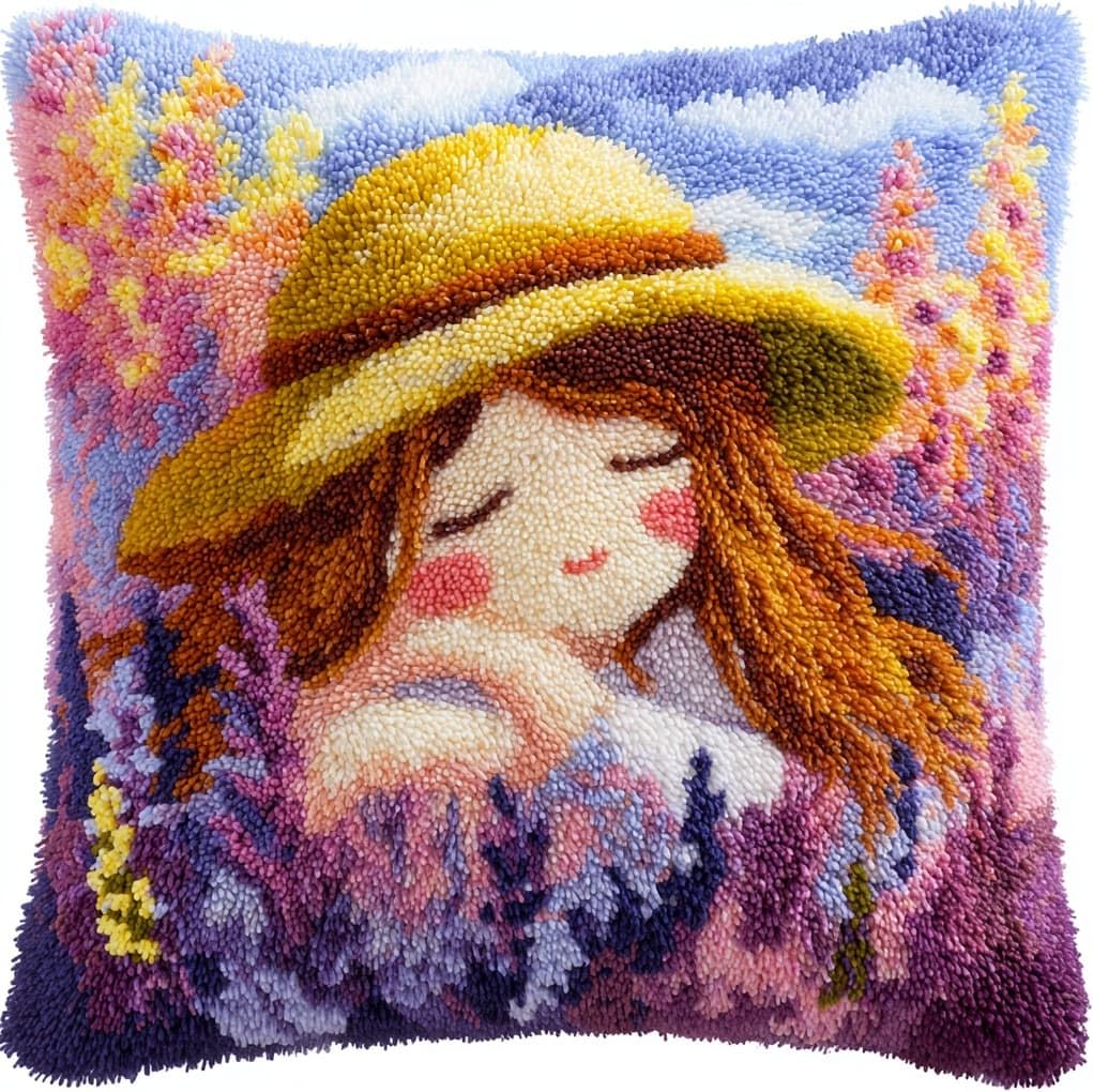 AxiangziK Latch Hook Needlecraft Pillow Kit 43x43cm,Lavender Girl