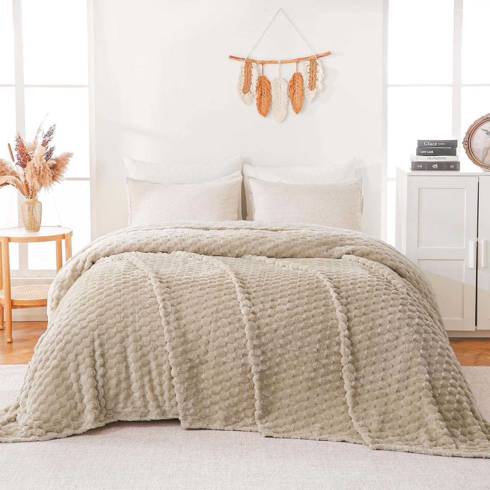 Bnuitland Coperta oversize king size in flanella jacquard 3D 300 x 300 cm, 300 g/m², morbida coperta leggera per letto, divano, divano, extra large in pile 25 x 25 cm, enorme coperta