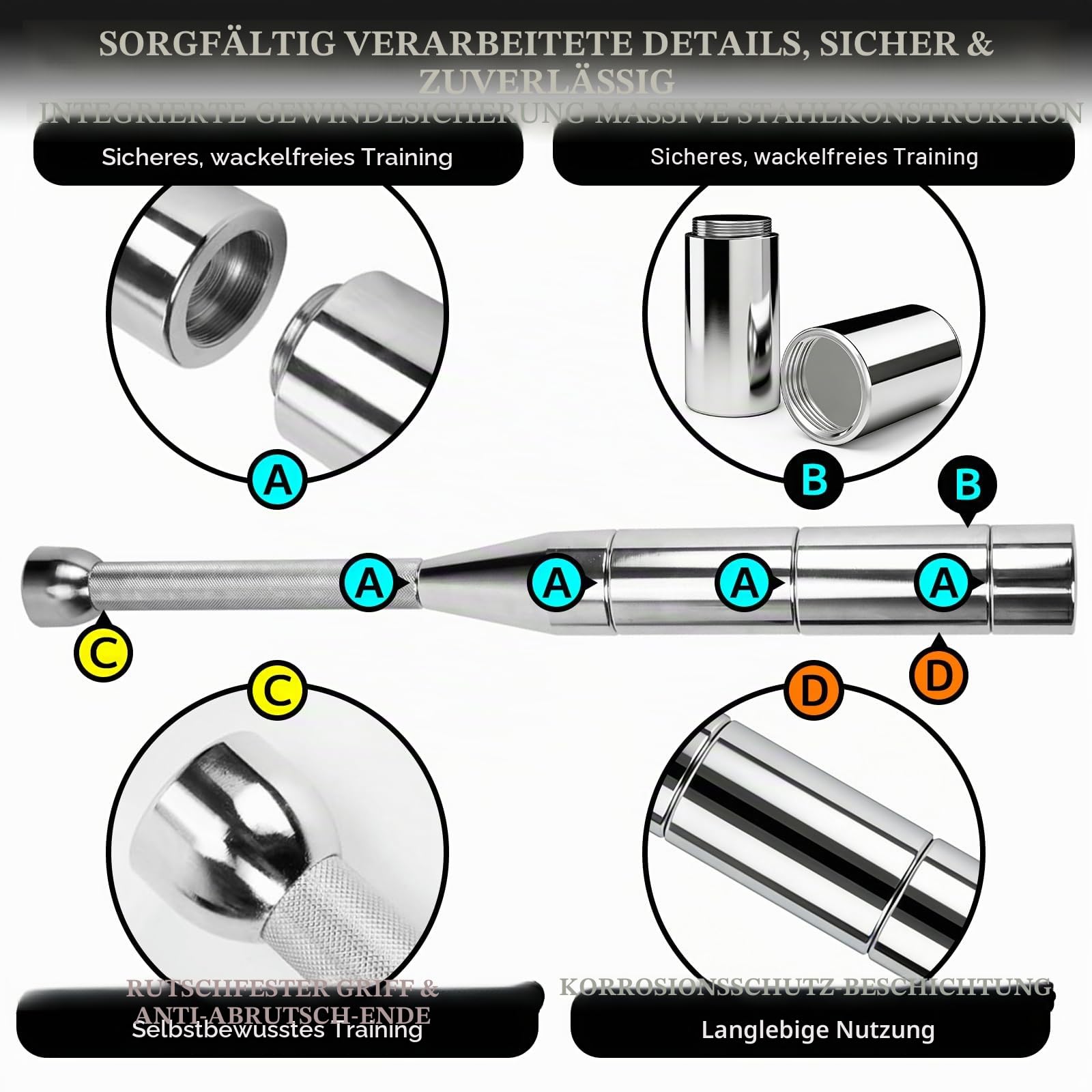 Verstellbare Macebell 3-8kg, 6-in-1 Clubbell für Krafttraining | Verstellbare Indian Clubbell aus Stahl mit 6 Gewichtsstufen, rutschfestem Griff für Schulter-, Core- und Ganzkörpertraining