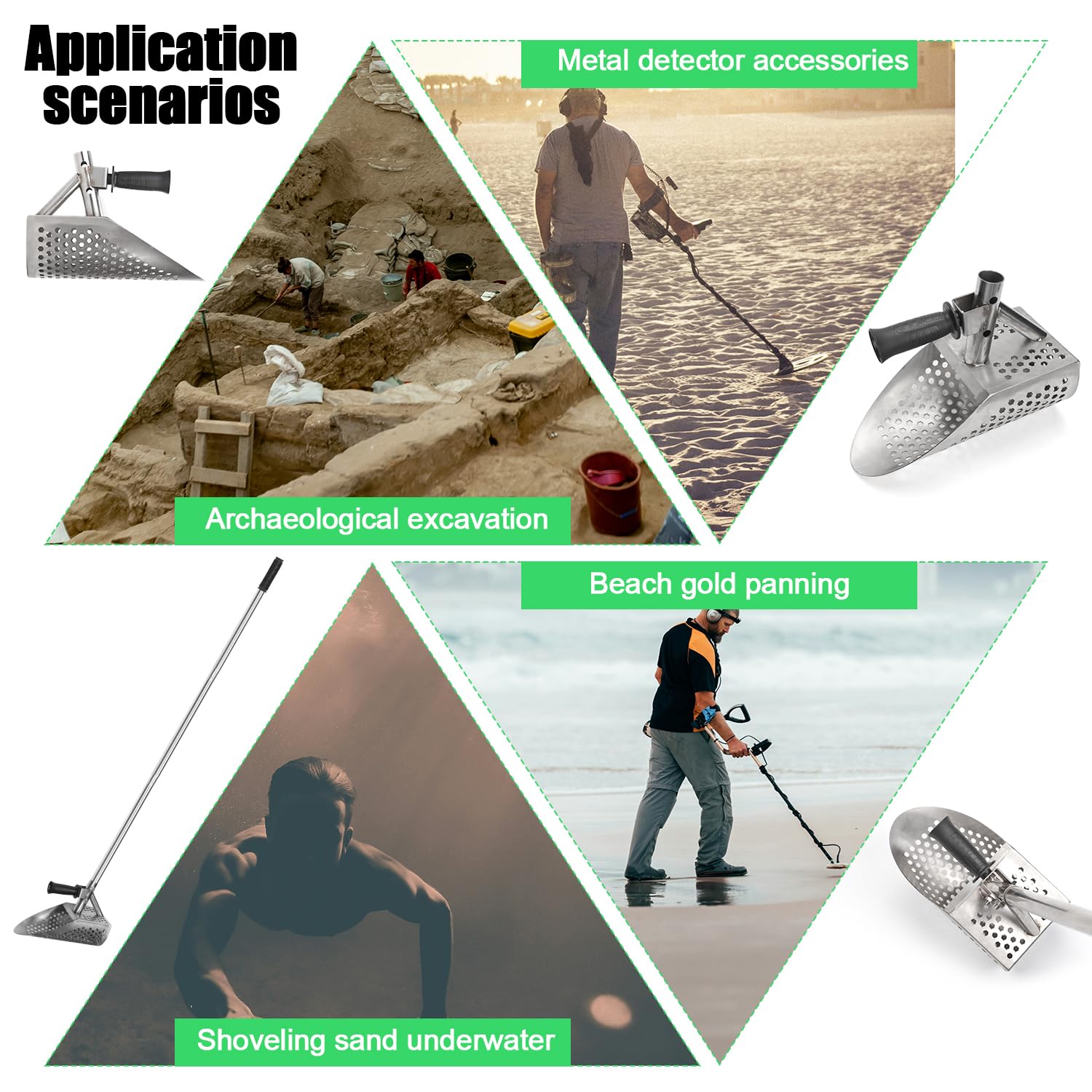Pala para Arena con Detector de Metales, Cuchara de Arena para Detectar con Mango Largo Acero Inoxidable de Mano Metal Detecting Scoop para Cazar Tesoros Adultos