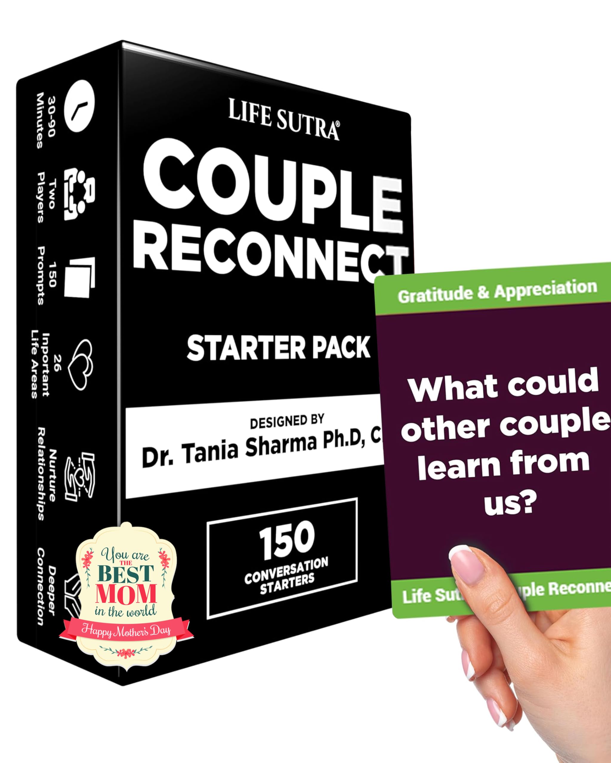 Life Sutra Couples Games - Developed by a Psychologist in USA - 150 Conversation Starters for Married Couples - Premium Couple Gift, Gift for Wife or Husband - Couple Reconnect Starter Pack