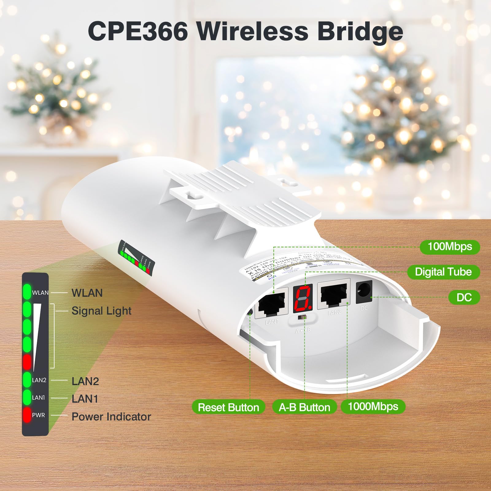 Kit ponte wireless da 3 pezzi, punti gigabit a 2 punti esterni WiFi per espansione della rete wireless, 5.8G a lungo raggio CPE da WiFi ad alta velocità con porta LAN da 1000 Mbps, 16dBi 3 km