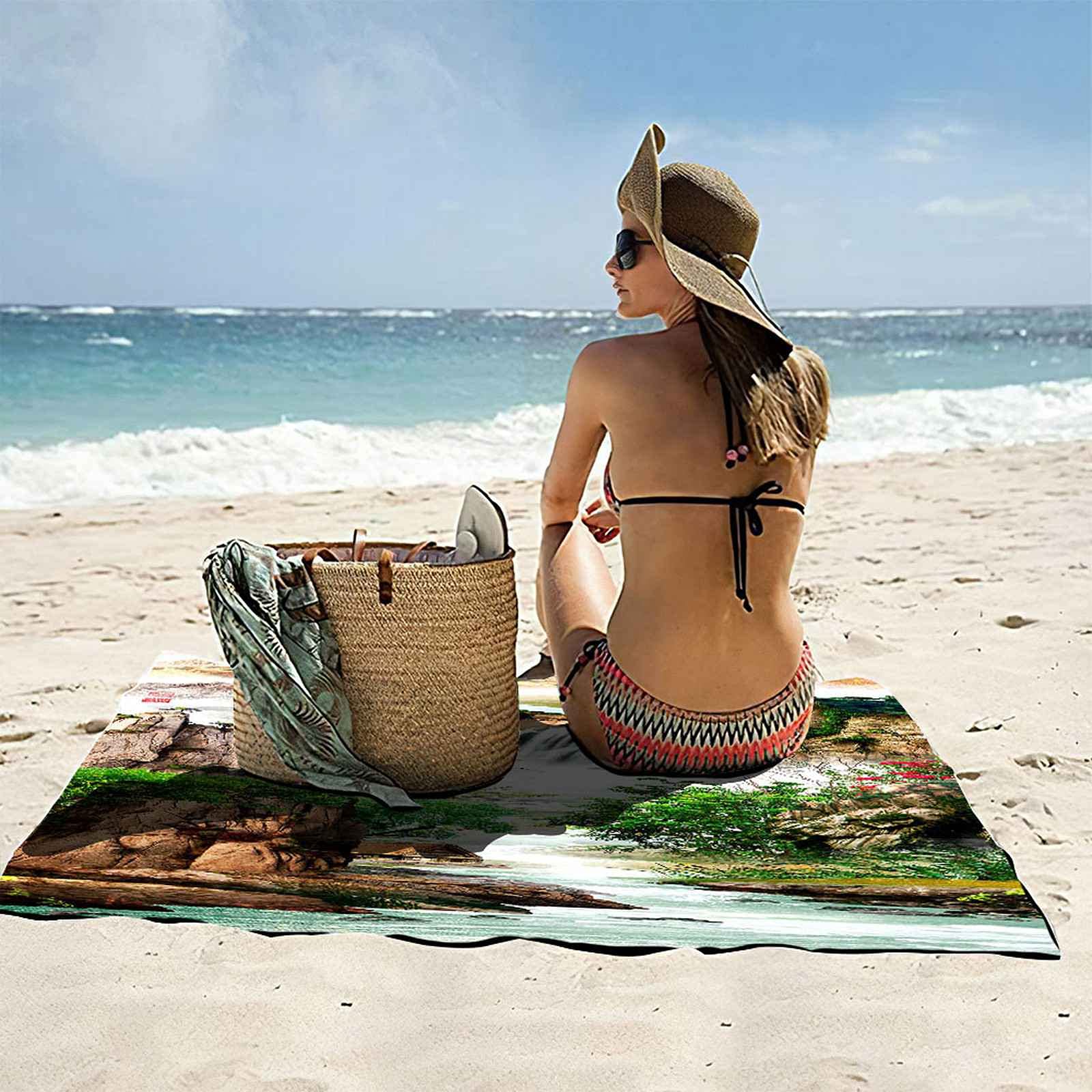 Telo Da Mare 3D Paesaggio Di Cascate Verdi Stampato Asciugamano Da Spiaggia 150x200cm Asciugamano Microfibra Grande Antisabbia Leggero Telo Mare Per Sport Piscina Viaggi In Famiglia Vacanze