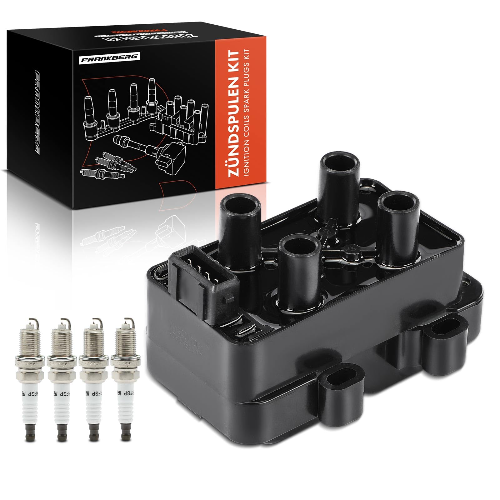 Frankberg 1 bobina di accensione + 4 candele benzina 7700872834 | Compatibile con: K.a.n.g.o.o Express FC0/1, Clio II BB CB, K.a.n.g.o.o KC0/1, Laguna II Grandtour KG0/1