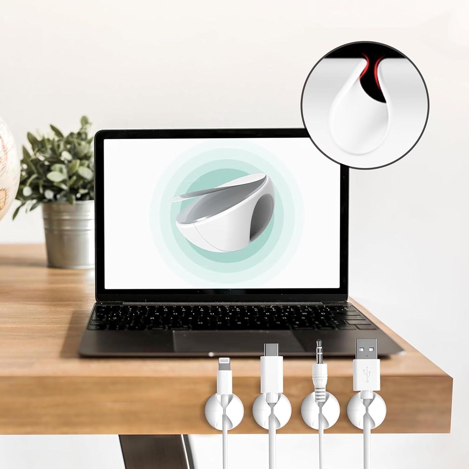 12 Pack White Cable Organizer Clips - Cord Holder for Desk Charger & Nightstand Home Lighting Accessory