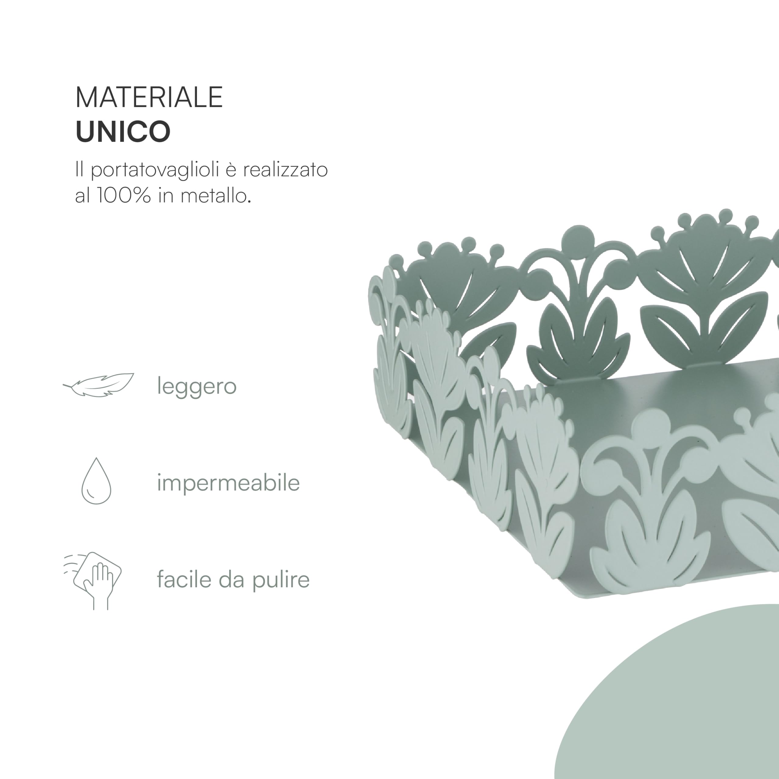 Baroni Home Portatovaglioli Decorativo Metallo Motivo Foglia 17x17x6 cm