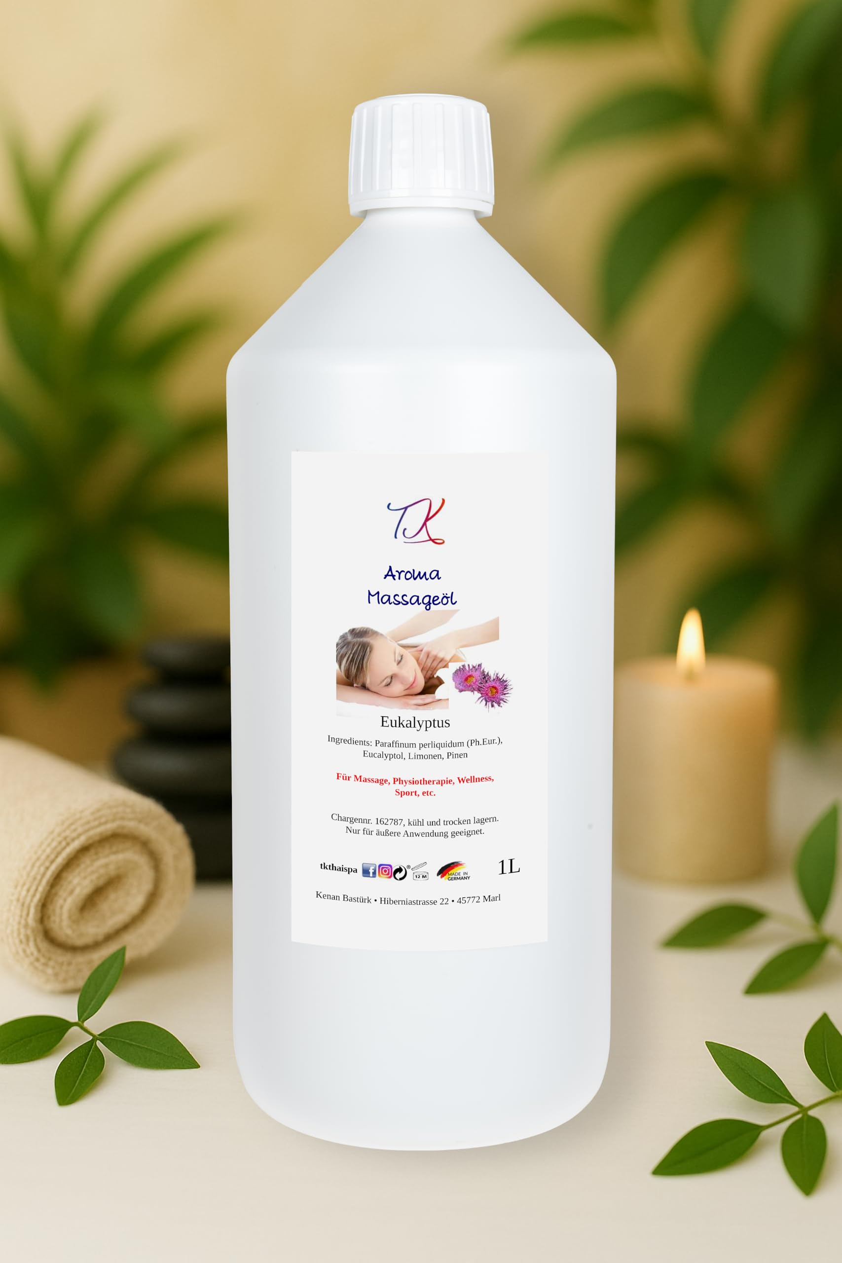 1l Aroma Massageöl - Eukalyptus für Massage, Physiotherapie, Wellness, Sport in Pharma Qualität