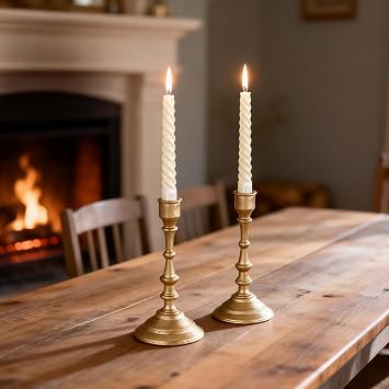 Antique Brass Candle Holders Set of 2 Heavy Duty Cast Iron Candle Stick Holder for Table Centerpiece Home Decor Gift