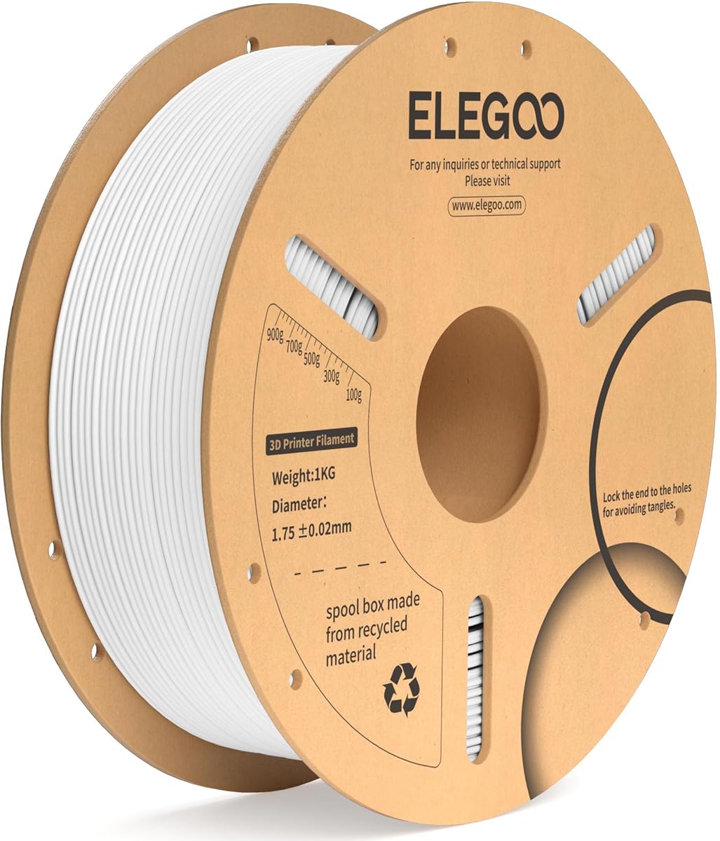 ELEGOO PLA Plus 3D Printer Filament 1.75mm White 1KG | PLA+ Tougher & Stronger 3D Printer Filament, Dimensional Accuracy +/- 0.02mm, 1kg Spool Fits for Most FDM 3D Printers