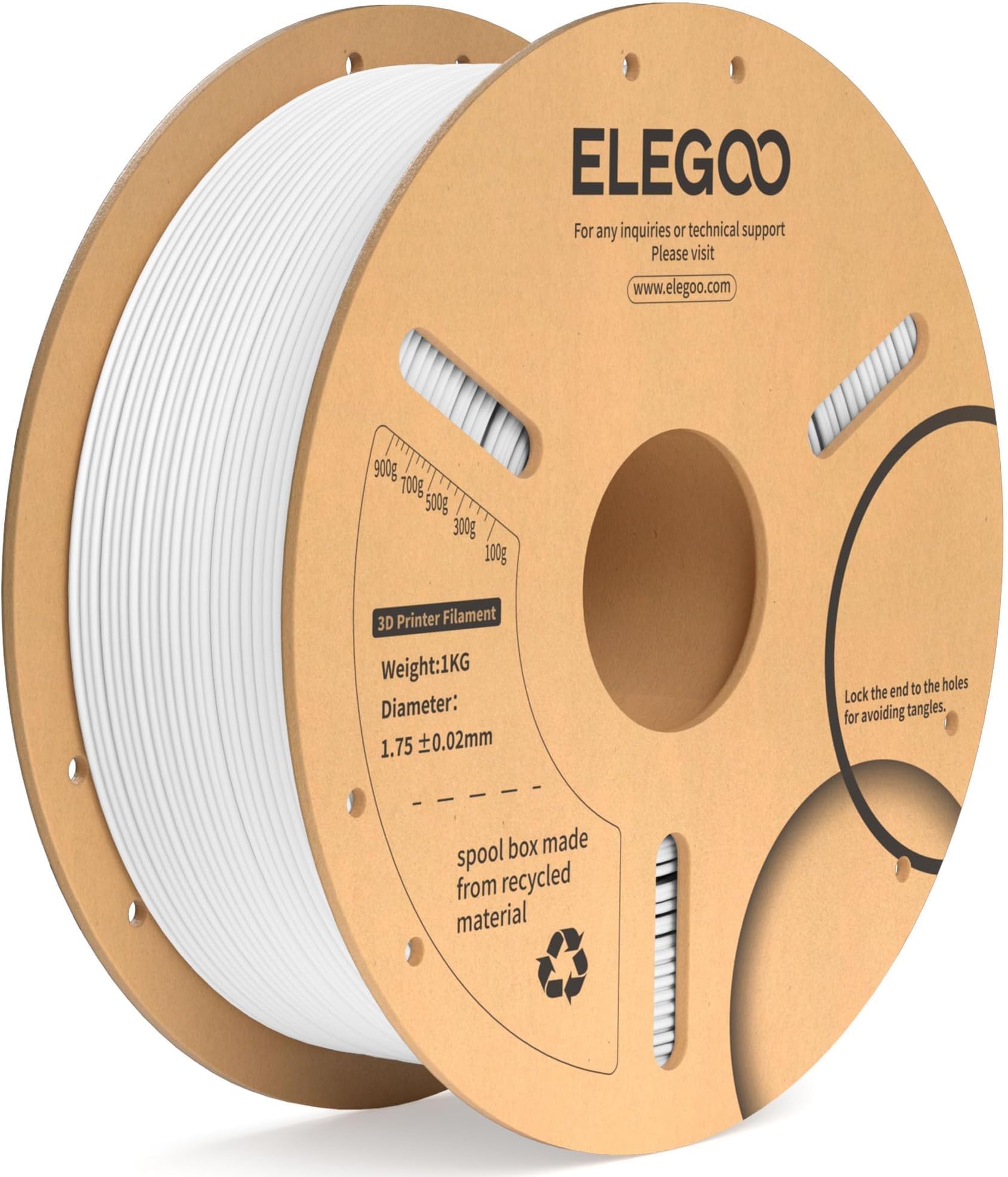 PLA+ Filament 1.75mm, 3D Printer Filament, Dimensional Accuracy +/- 0.02 mm, Tough & High Strength, Compatible with Most FDM Printers,White 1KG