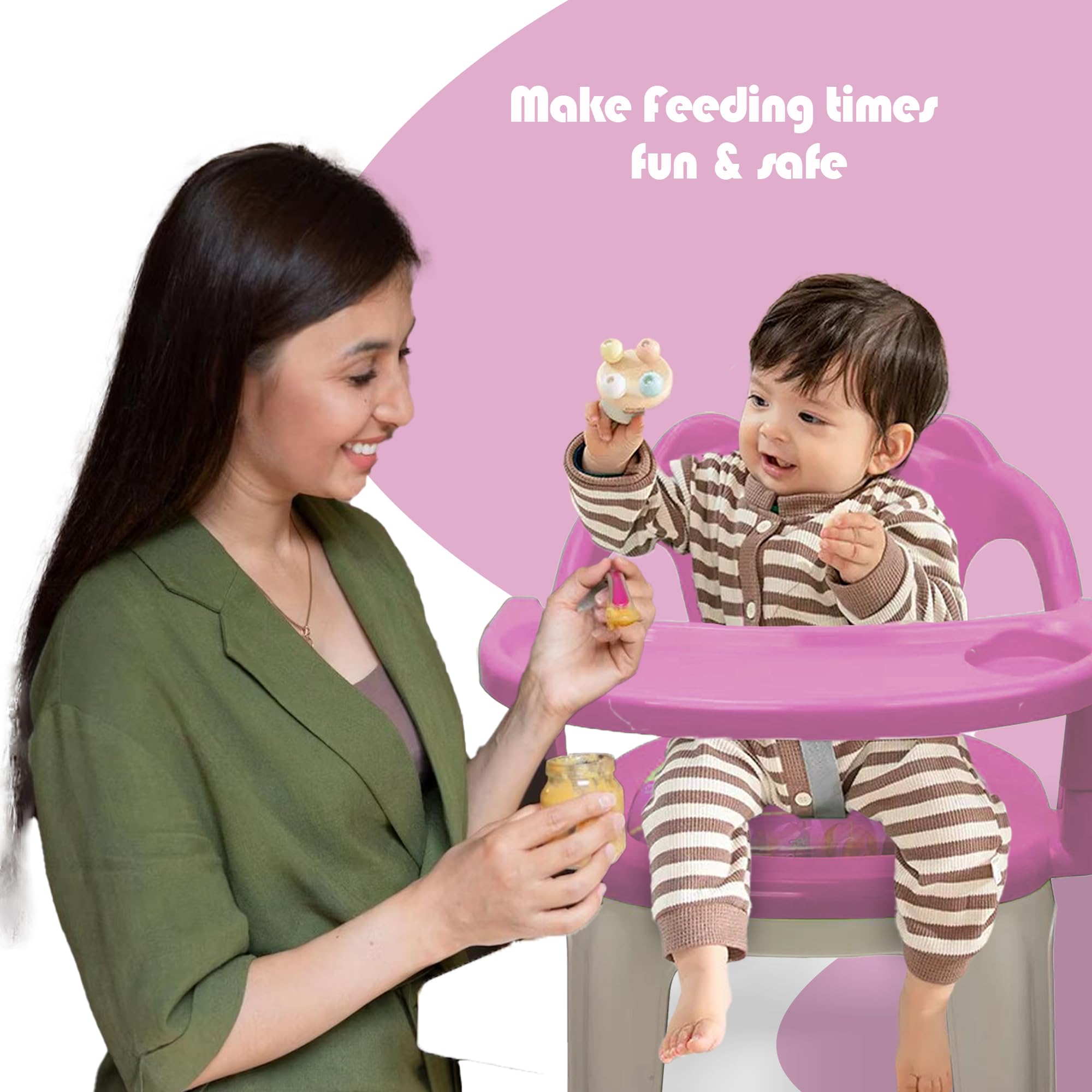 TONY STARK Plastic Chu-Chu squeak sound Feeding Chair With Removable Tray| Soft Cushion Seat & High Backrest With Teddy Bear Design Table ||Strong And Portable Baby Chair|1-4 Years,Upto 30 Kgs - Pink - Image 5 thumbnail