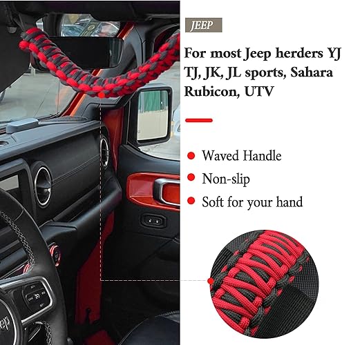 Miniatura 8 de 4 asas de agarre para Jeep Wrangler YJ TJ JK JKU JL JLU Sports Sahara Freedom Rubicon Unlimited X Gladiator JT 1955-2022 UTV ATV Paracord accesorios