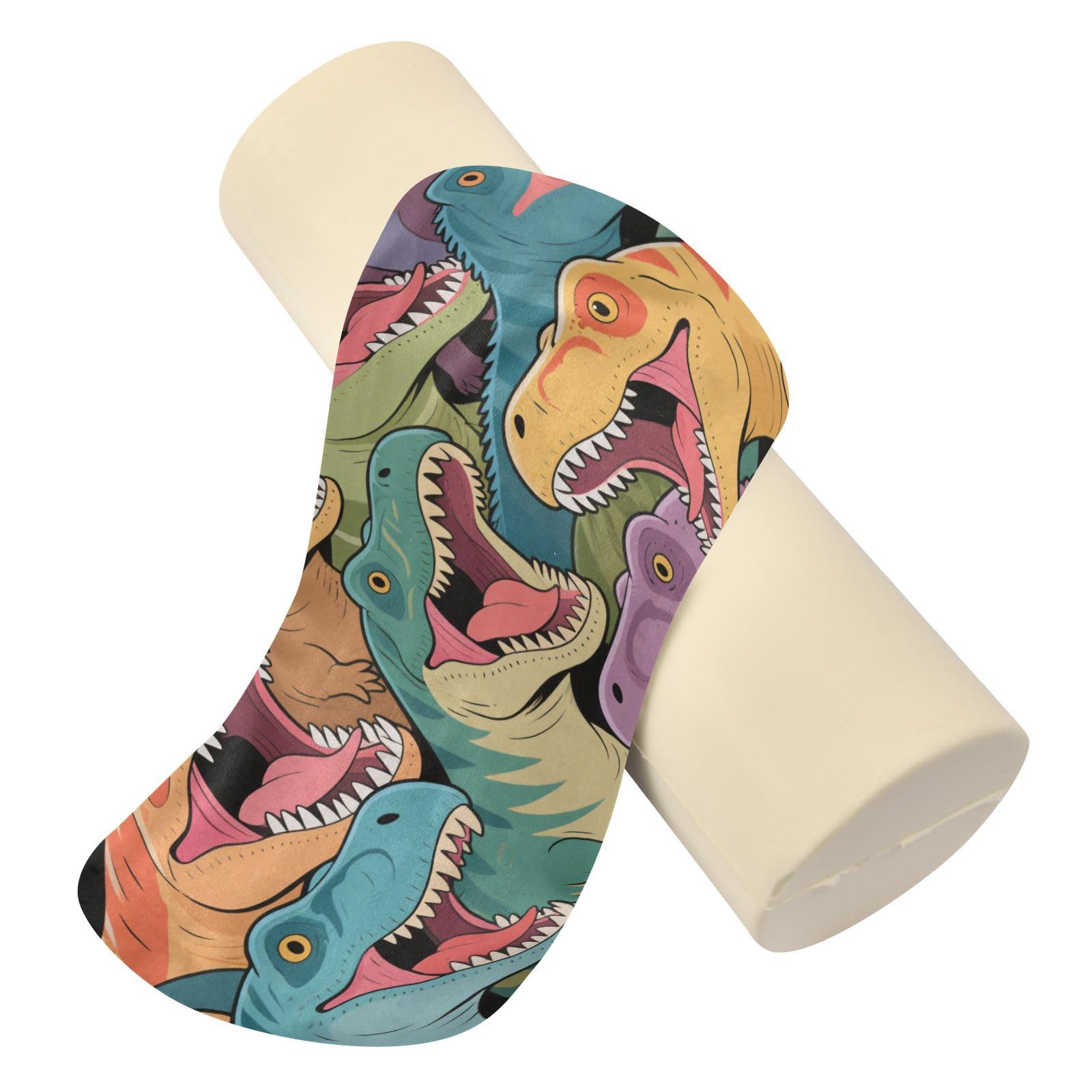 EtherSpher Color Cartoon Animal Dinosaur Decorative Neck Roll Pillow Insert Round Pillow Insert Round Foam Cushion Lumbar Roll Support Pillow cojines para sala