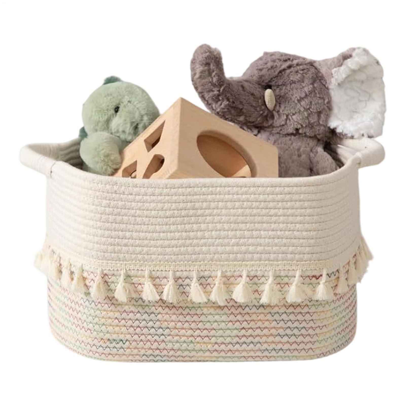MRKU Cesta de Almacenamiento rústica para Cocina con Asas - Algodón Tejido para estantes, Juguetes, Mantas, Toallas, Libros, Armario, lavadero, baño, despensa.