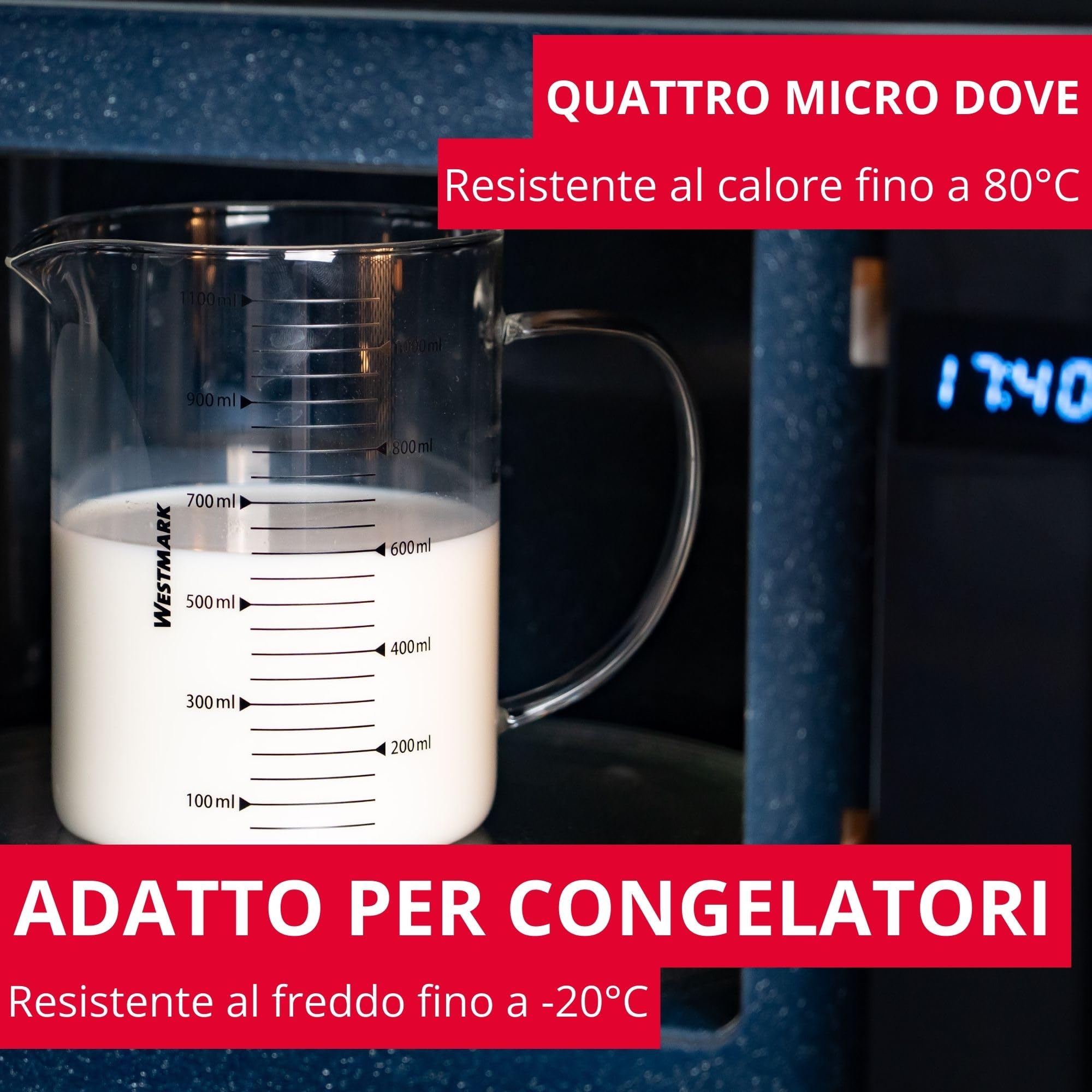 Westmark Brocca dosatrice in vetro - Ideale per misurare ingredienti per dolci e cottura, adatta a microonde, resistente alle temperature, manico ergonomico - 1,1 litri