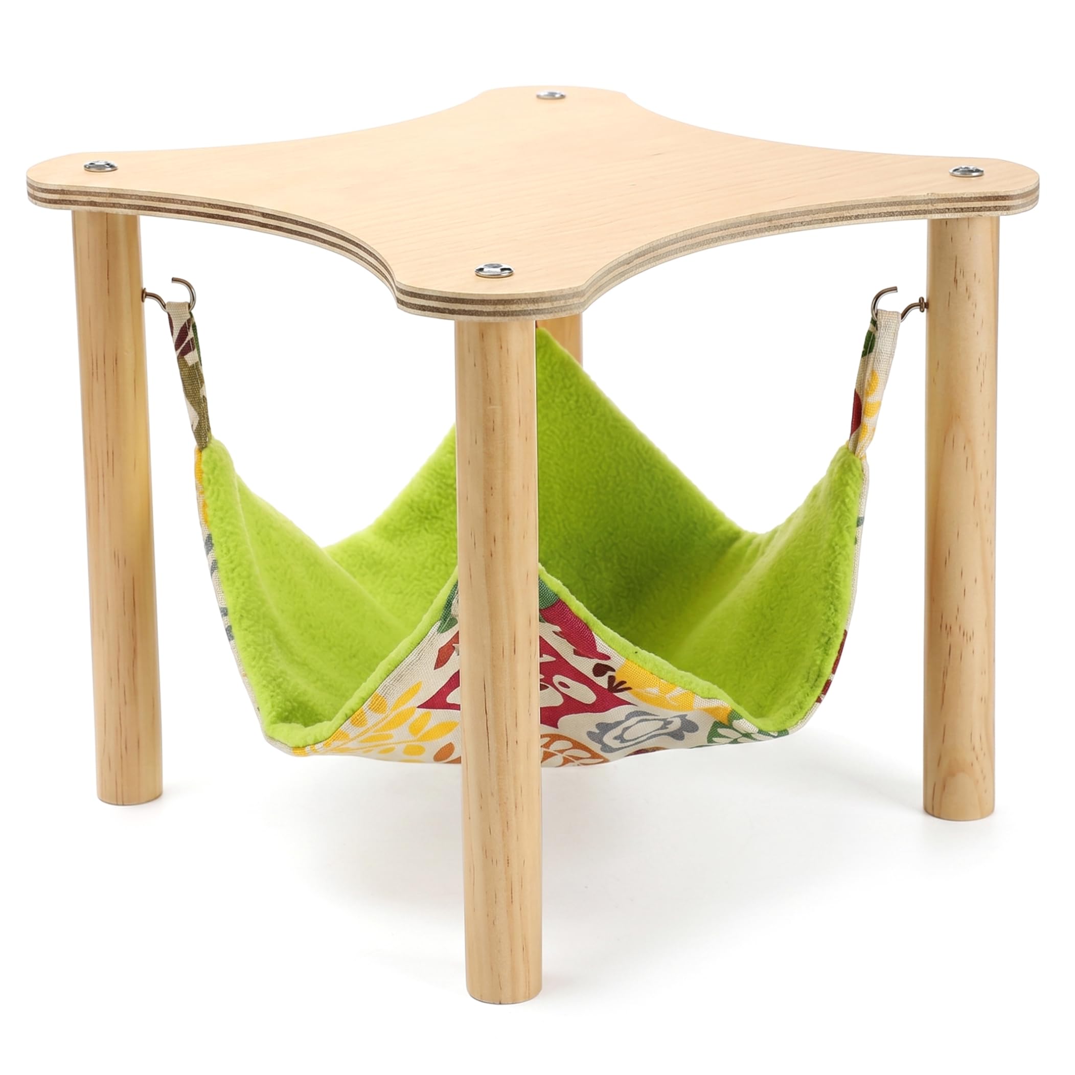 Guinea Pig Hammock With Wooden Stand, Removable Small Pet Rest & Play Hammock, Green