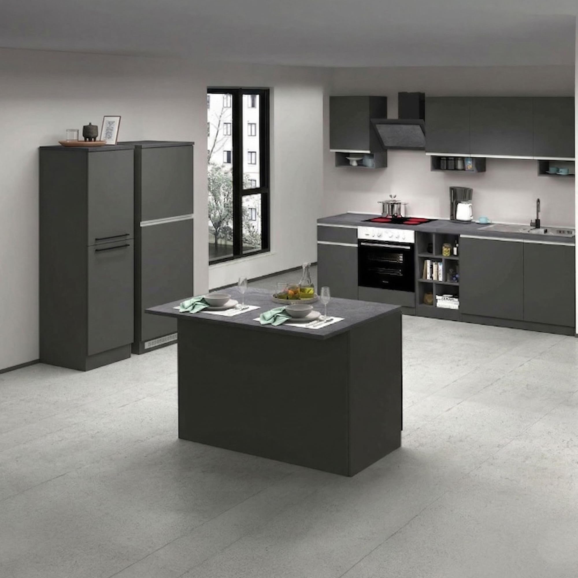 Dmora Cucina Armand Grigio Ardesia 3 Cassetti 31 Ripiani, Cucinino Modulabile Elettrodomestici non inclusi, Made in Italy
