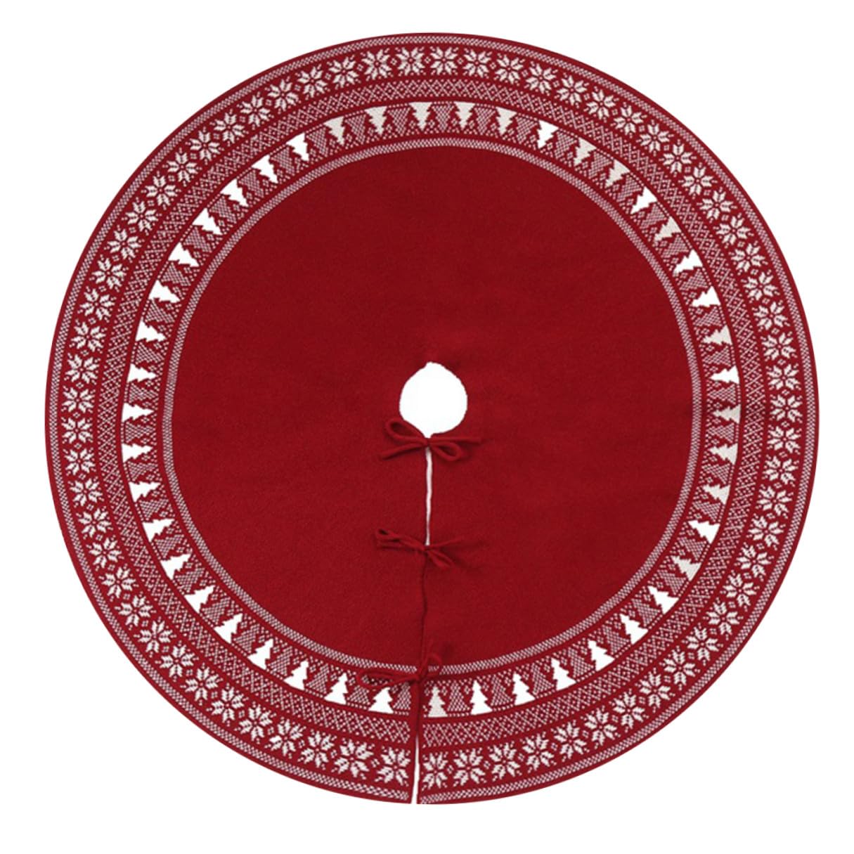 Sosoport Weihnachtsbaumschürze aus Gestricktem Material mit Schneeflocken und Baum-Elementen Dekorationsdecke für Weihnachtsbaum und Feiertage