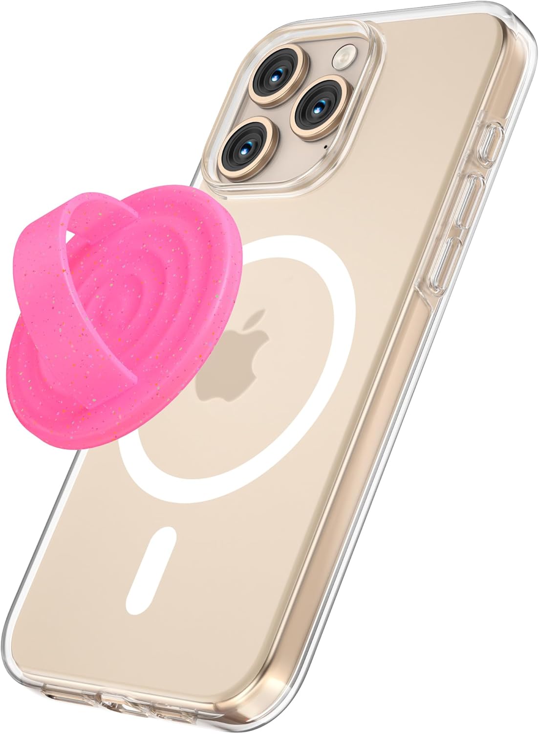 Magnetic Phone Grip Holder Compatible with MagSafe — Ultra Thin Silicone Finger Loop Ring Magnetic Grips for Back of Phone for iPhone Pro Max/Plus/16/15/14/13/12 Series (Neon Pink+Sparkle)