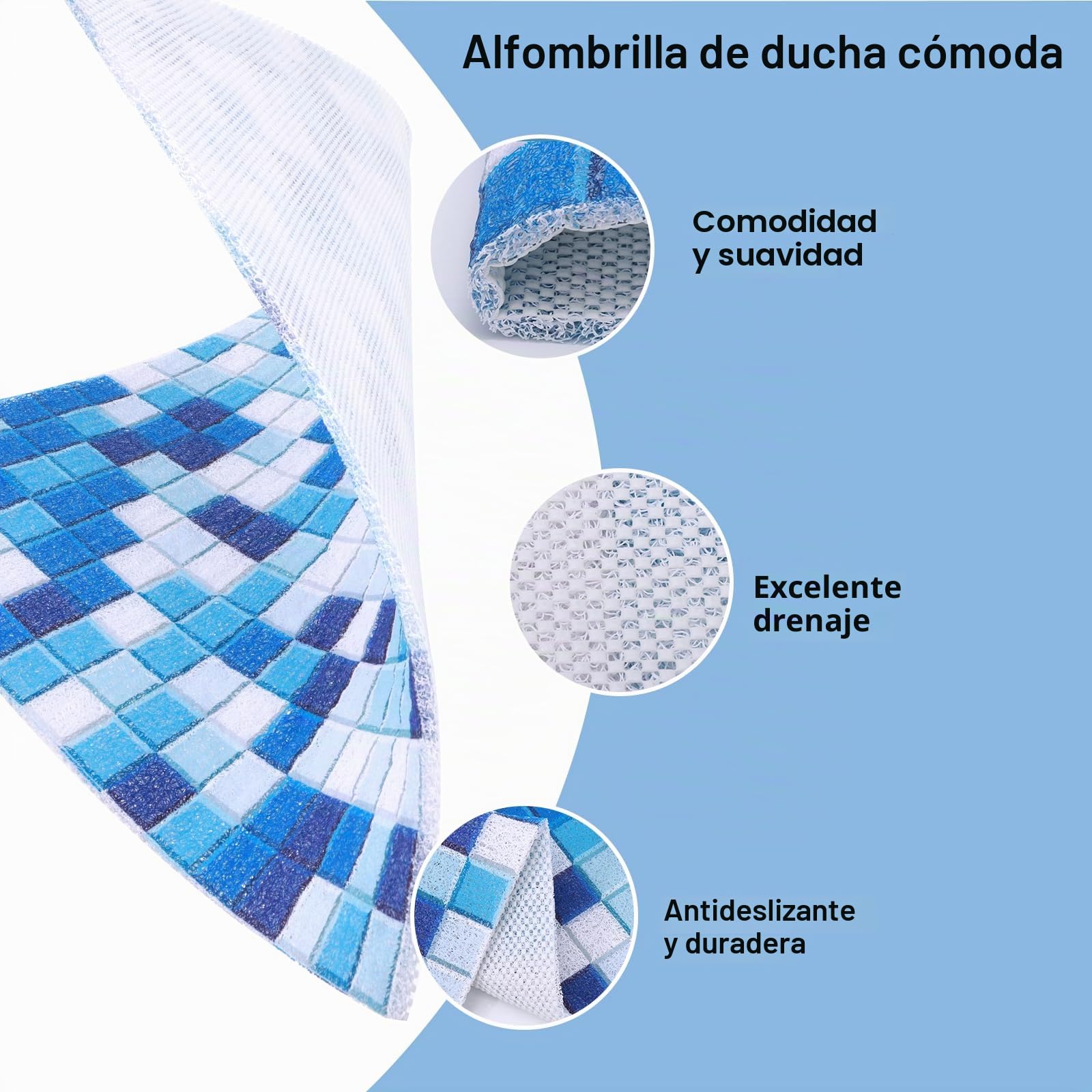 Alfombra de Ducha Antideslizante 60x60cm, Alfombra de Bañera Antideslizante con Drenaje, Suave Loofah Anti Moho PVC, Alfombrilla de Baño para Cabina de Ducha Baño, Secado Rápido