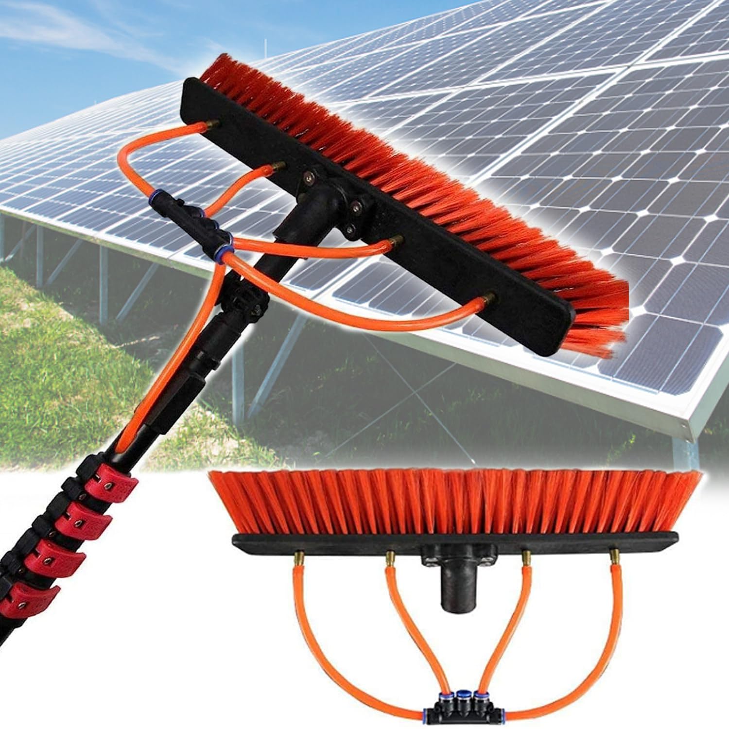 HADECOLL Outdoor Window Cleaner Tool,Water Fed Pole Kit,Solar Panel Cleaning Brush And Pole,W/ 20M Hose, Cleaning Tool For Window Glass, Solar Panel,7.2M/24Ft-30Cm,30Cm-3.6M/12Ft